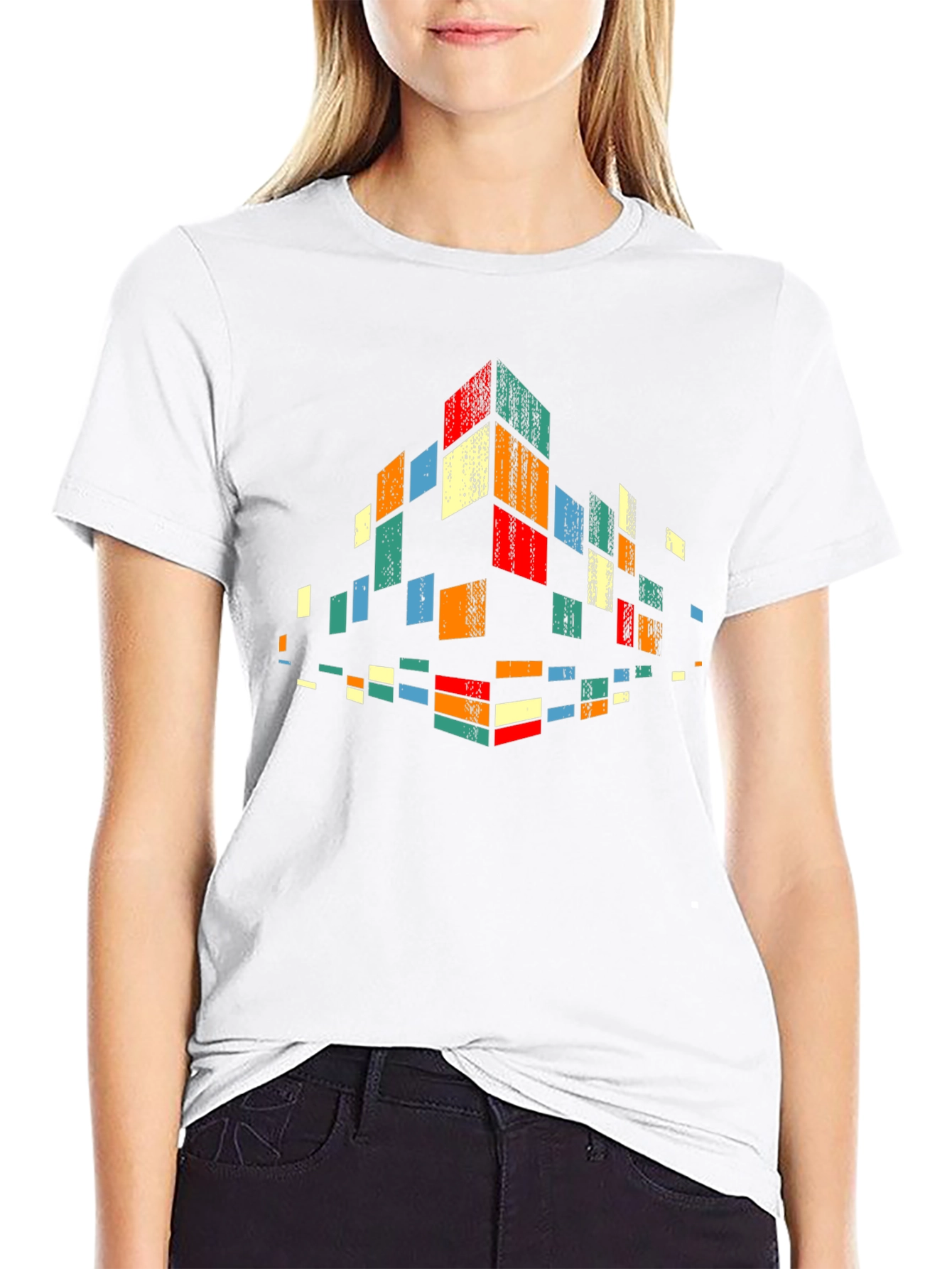 Retro Pixel Block Graphic Tee - Black