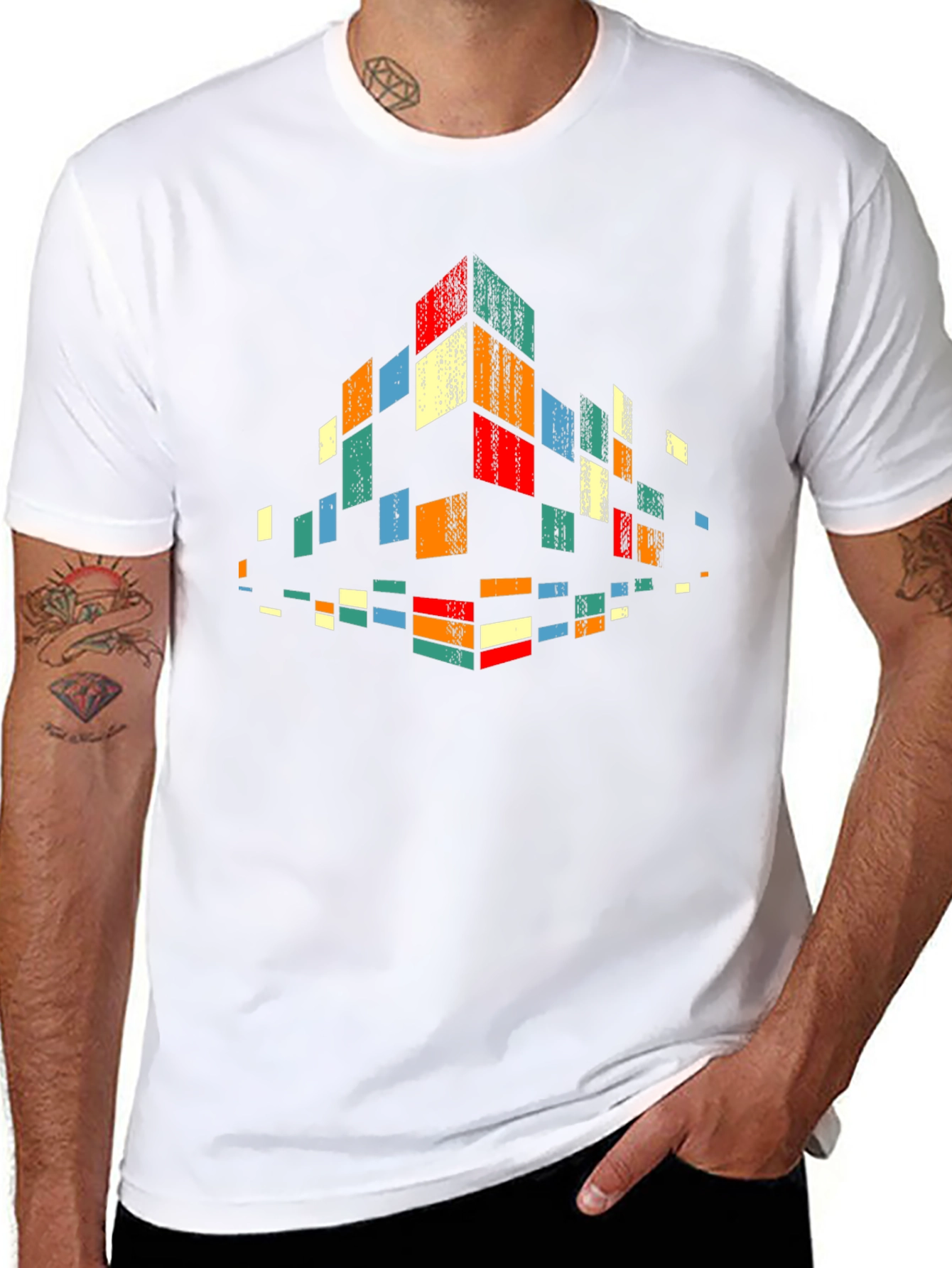Retro Pixel Block Graphic Tee - Black