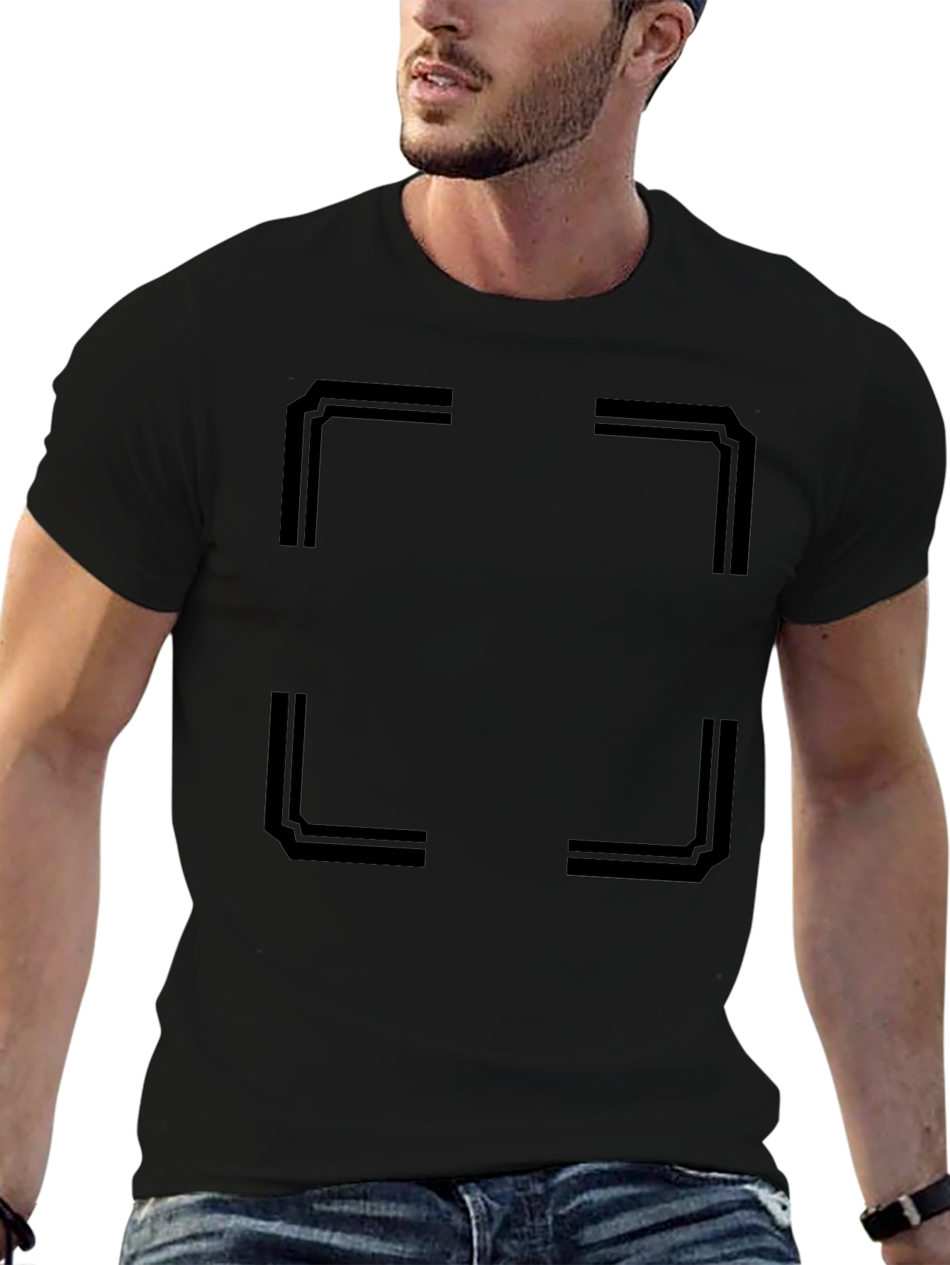 Geometric Square Graphic Tee - Modern Black T-Shirt