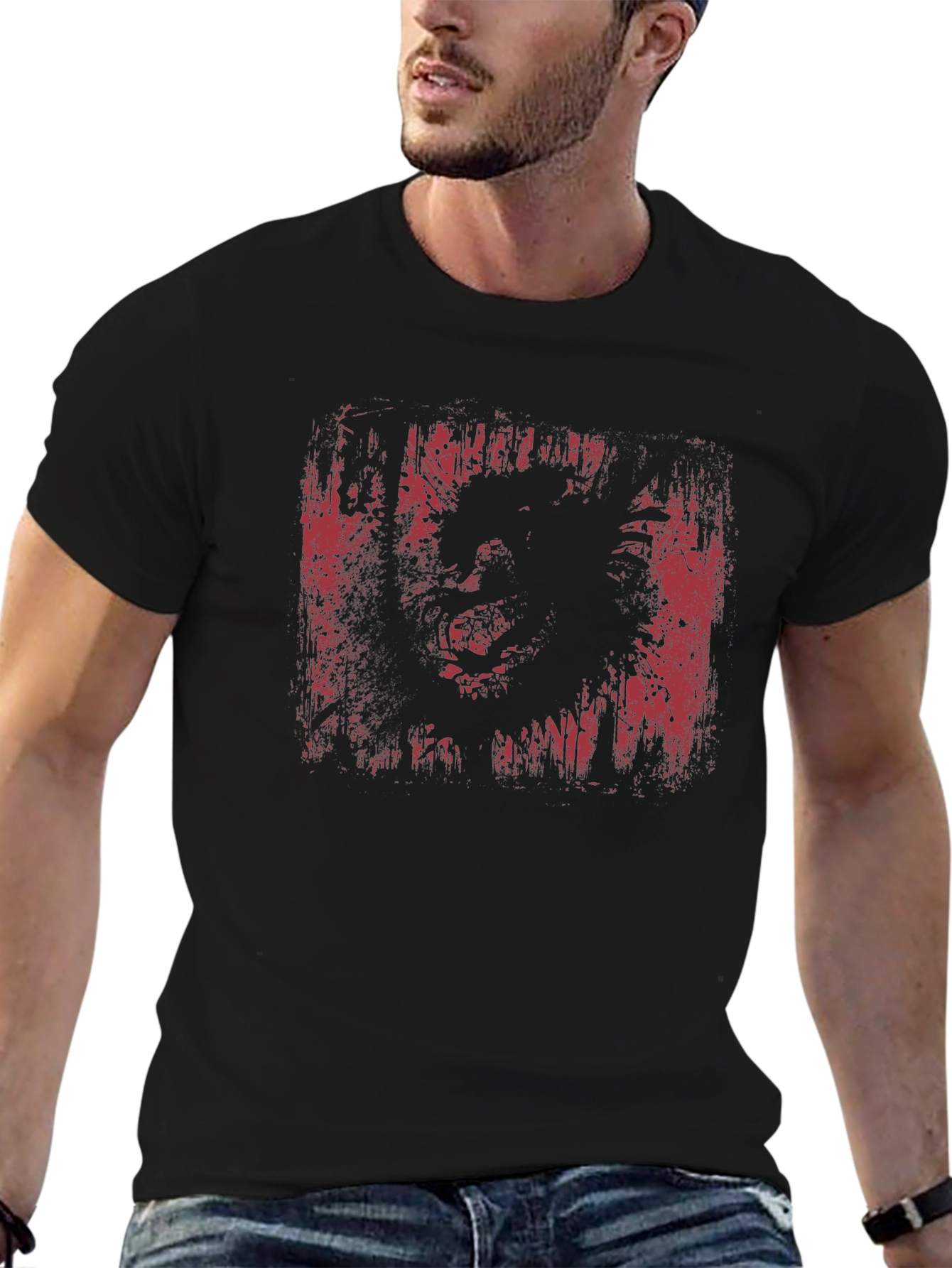 Distressed Graphic Print Black T-Shirt
