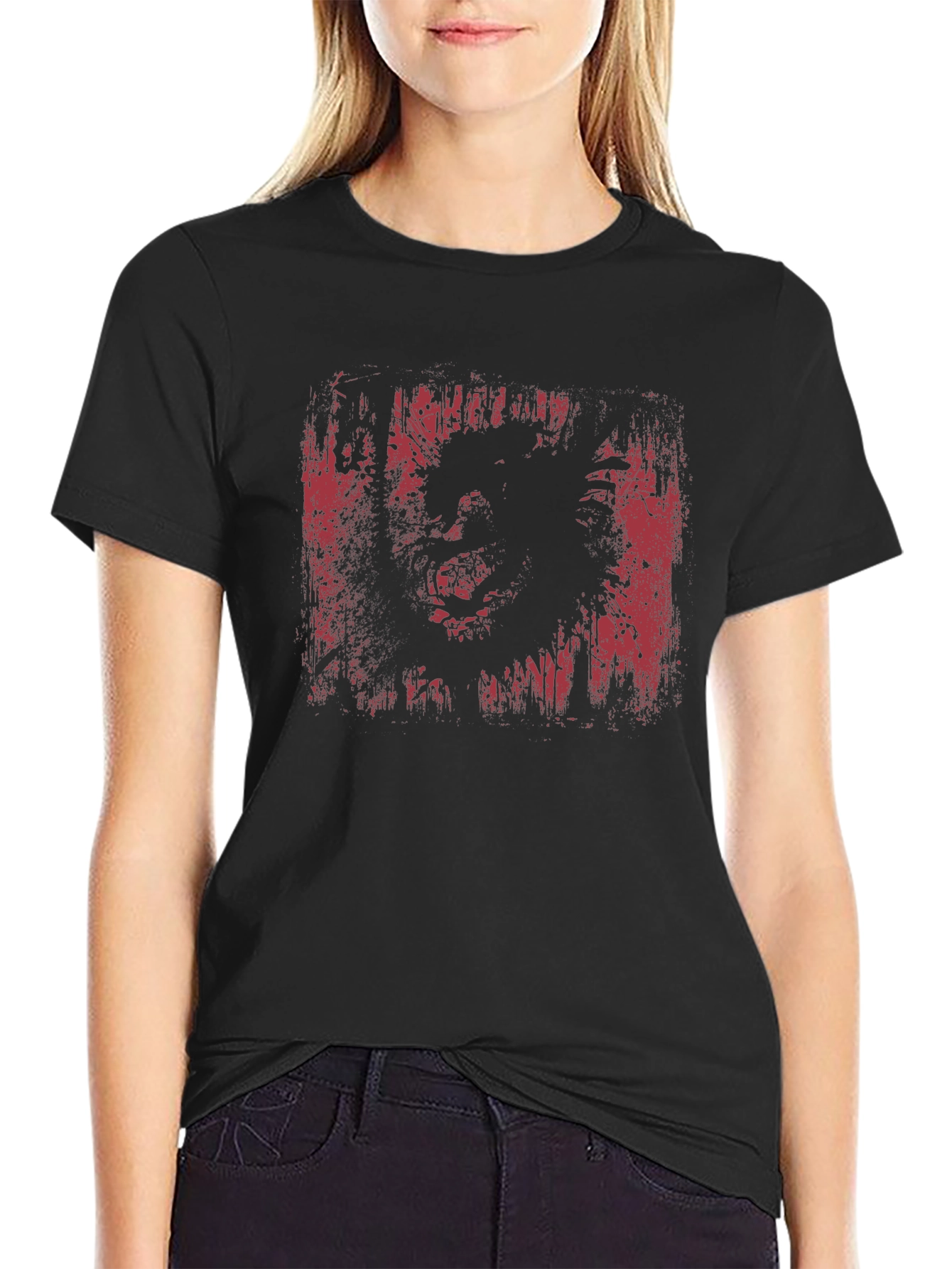 Distressed Graphic Print Black T-Shirt