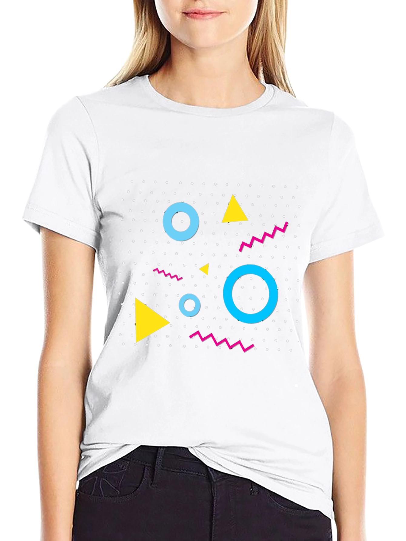Retro Geometric Pattern Black T-Shirt