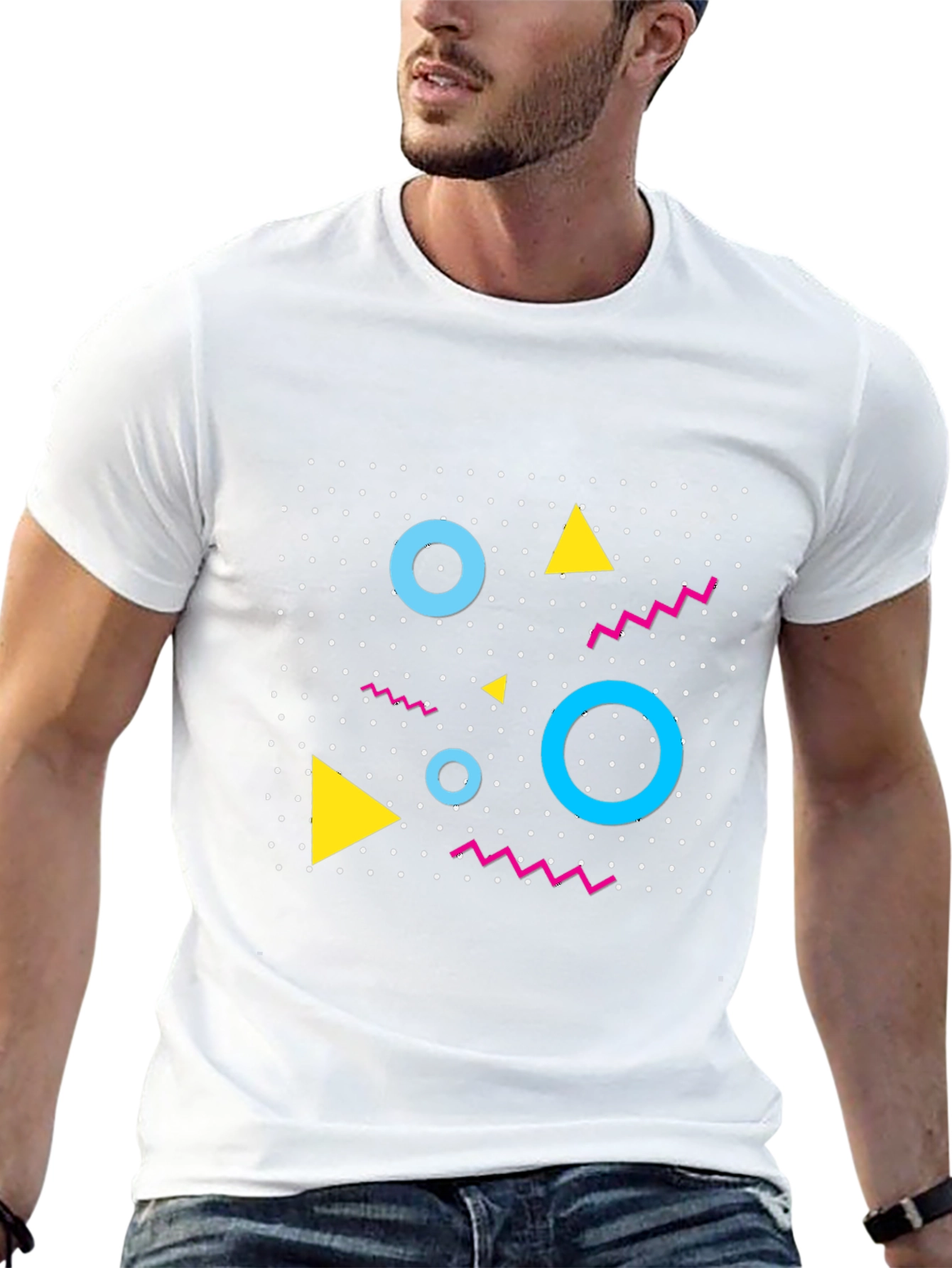 Retro Geometric Pattern Black T-Shirt