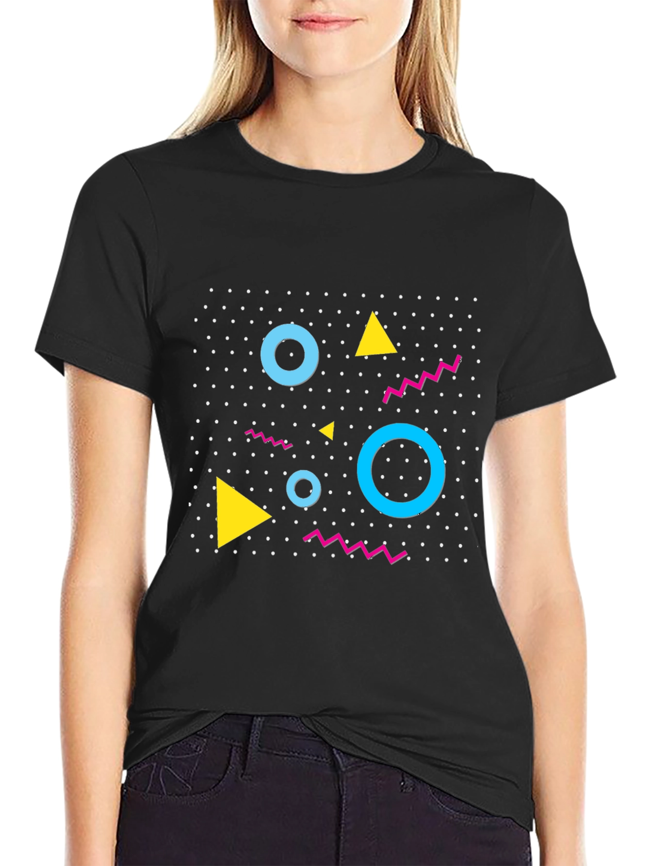 Retro Geometric Pattern Black T-Shirt