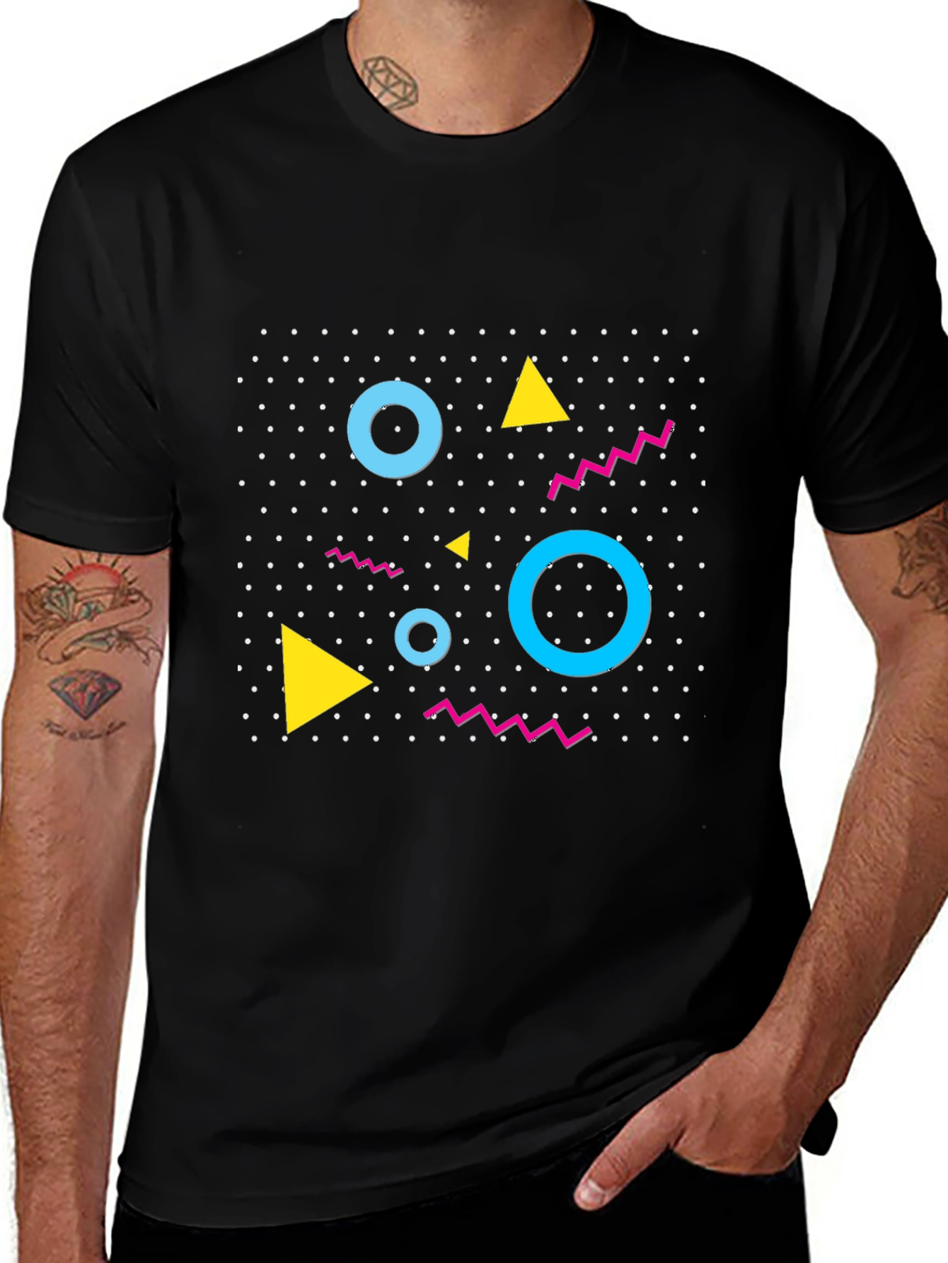 Retro Geometric Pattern Black T-Shirt