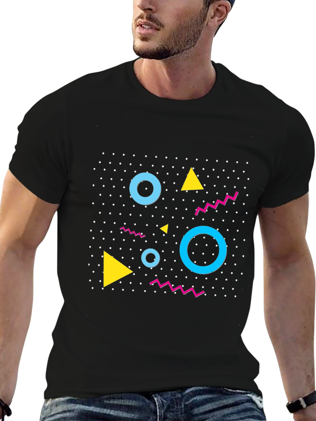 Retro Geometric Pattern Black T-Shirt