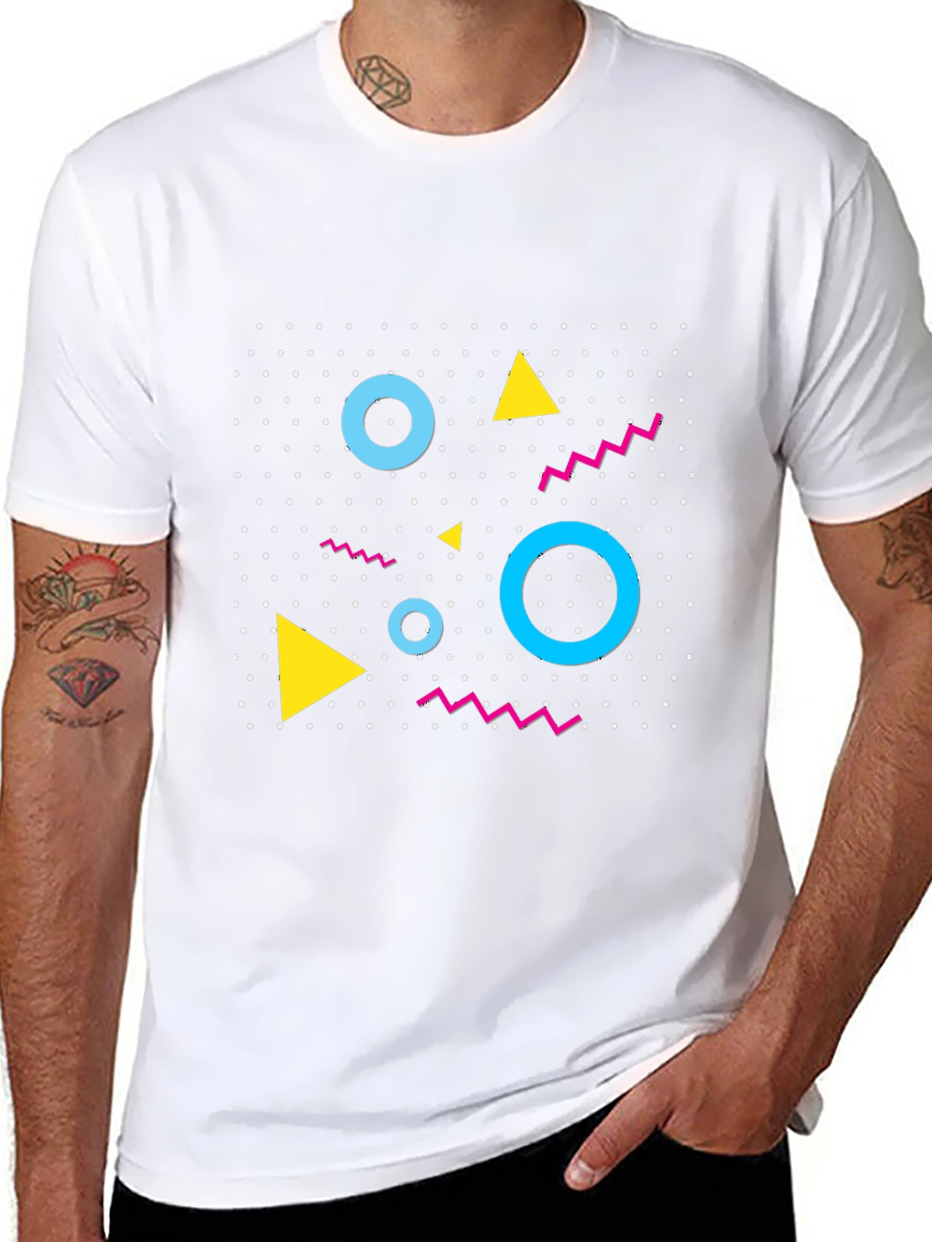 Retro Geometric Pattern Black T-Shirt