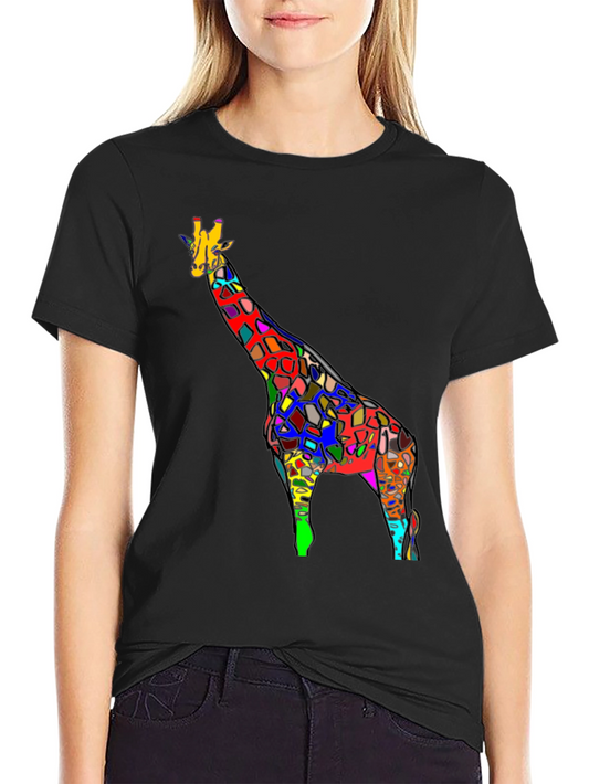 Abstract Giraffe Graphic Black T-Shirt
