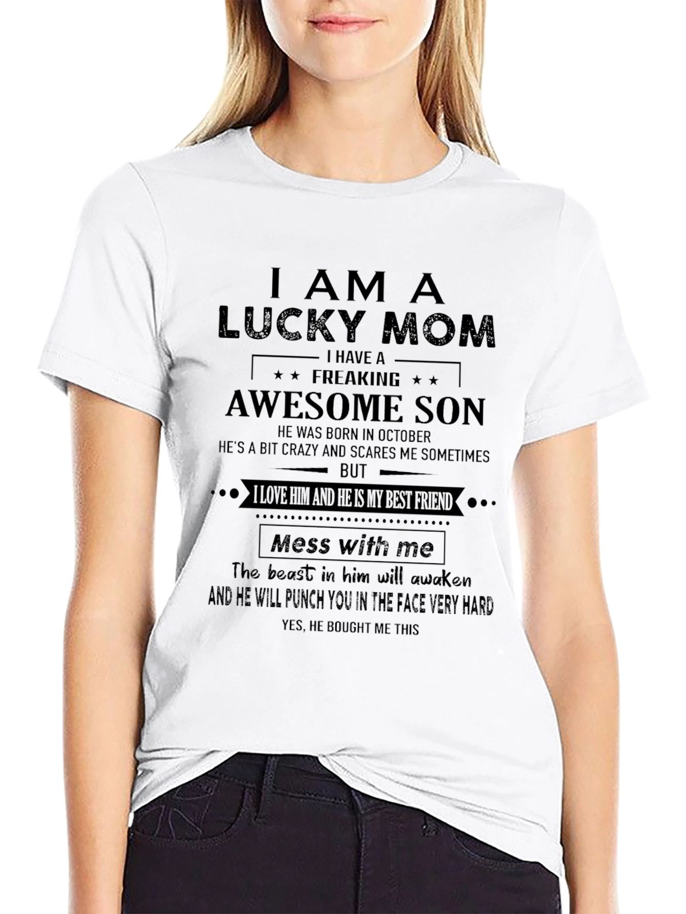 Lucky Mom Awesome Son Graphic T-Shirt