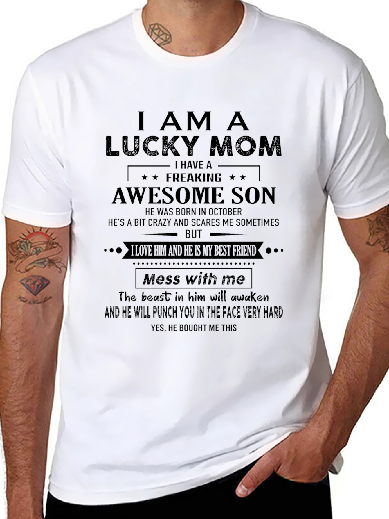 Lucky Mom Awesome Son Graphic T-Shirt