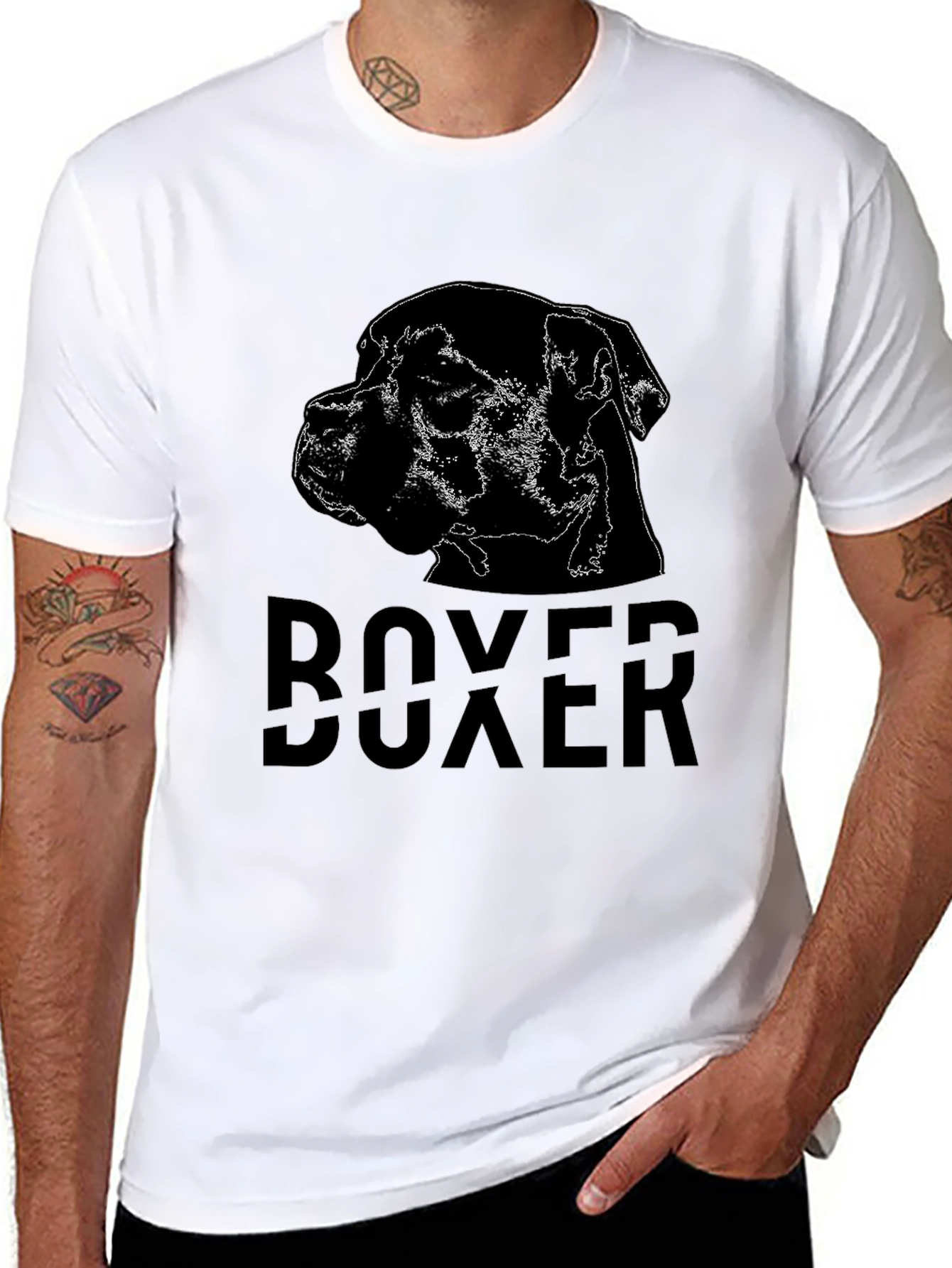 Mens Black Boxer Dog Graphic Tee