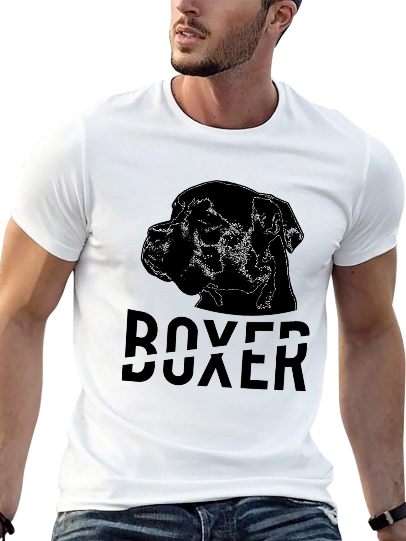 Mens Black Boxer Dog Graphic Tee