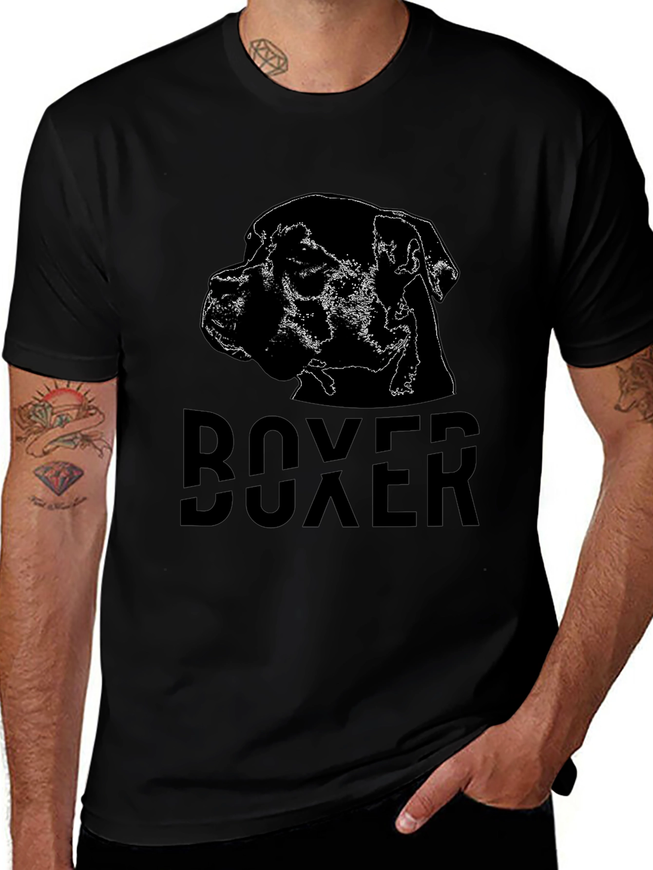 Mens Black Boxer Dog Graphic Tee