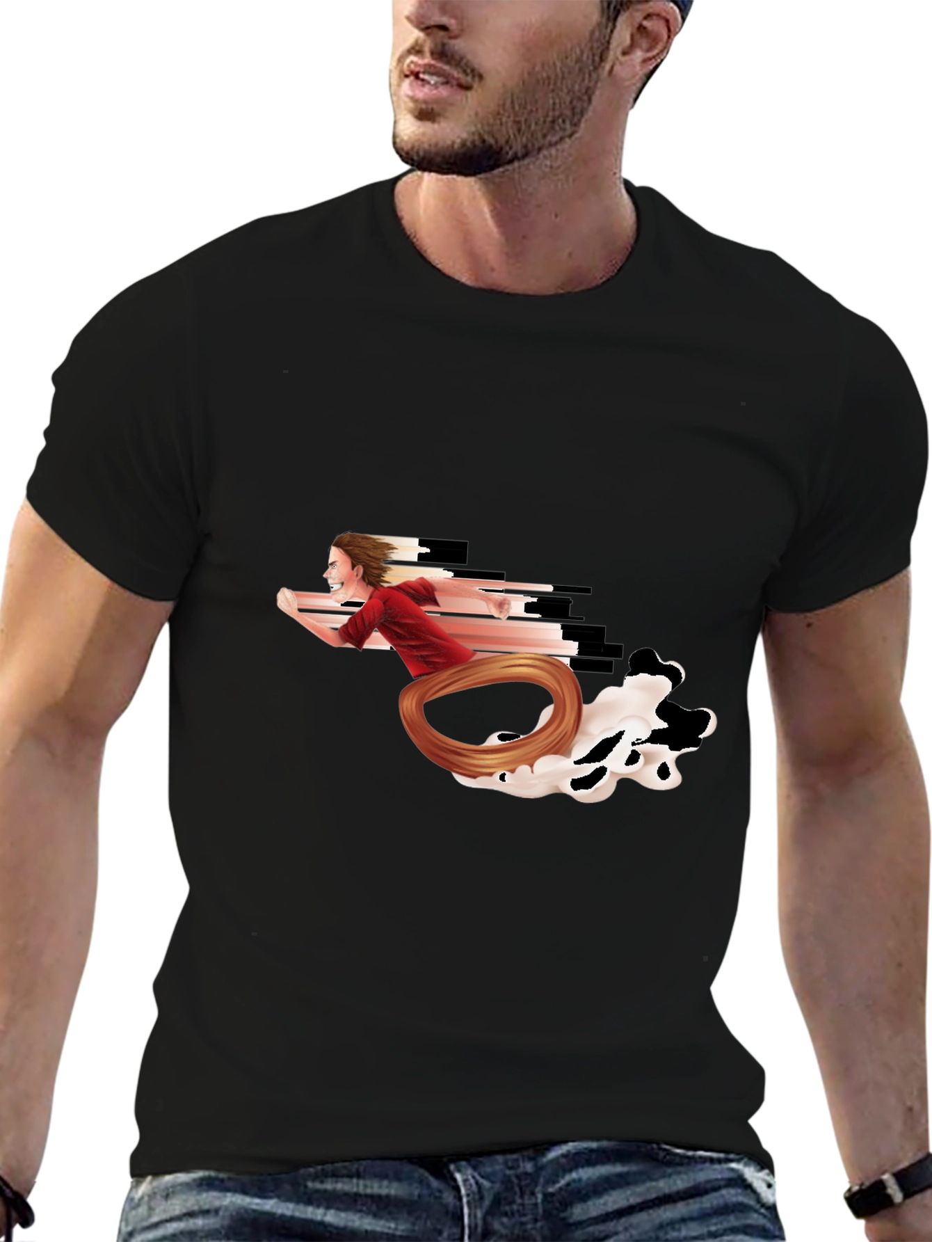 Running Man Graphic Tee - Black Crewneck T-Shirt