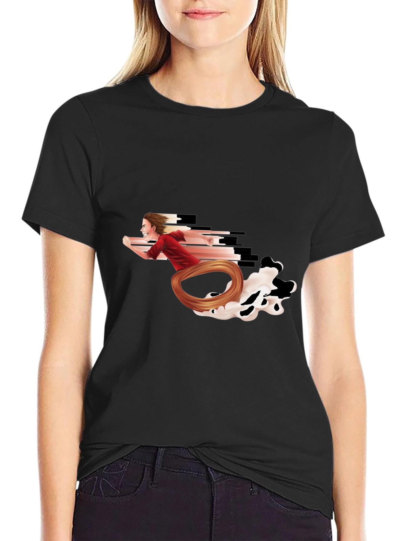 Running Man Graphic Tee - Black Crewneck T-Shirt