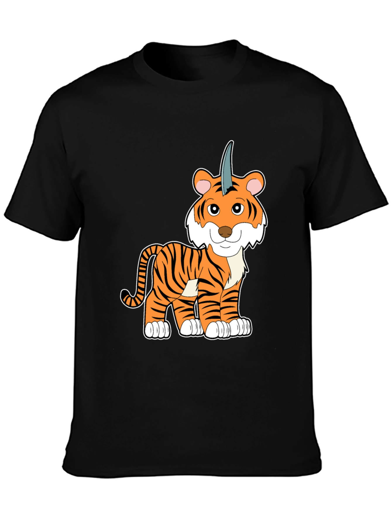 Unicorn Tiger Cartoon Black T-shirt