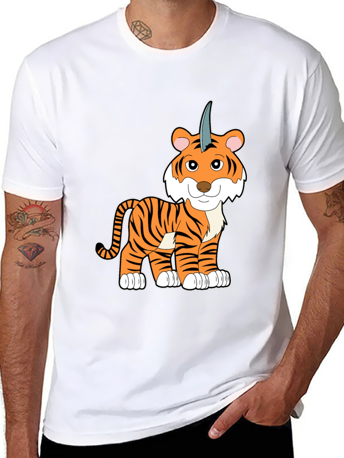 Unicorn Tiger Cartoon Black T-shirt