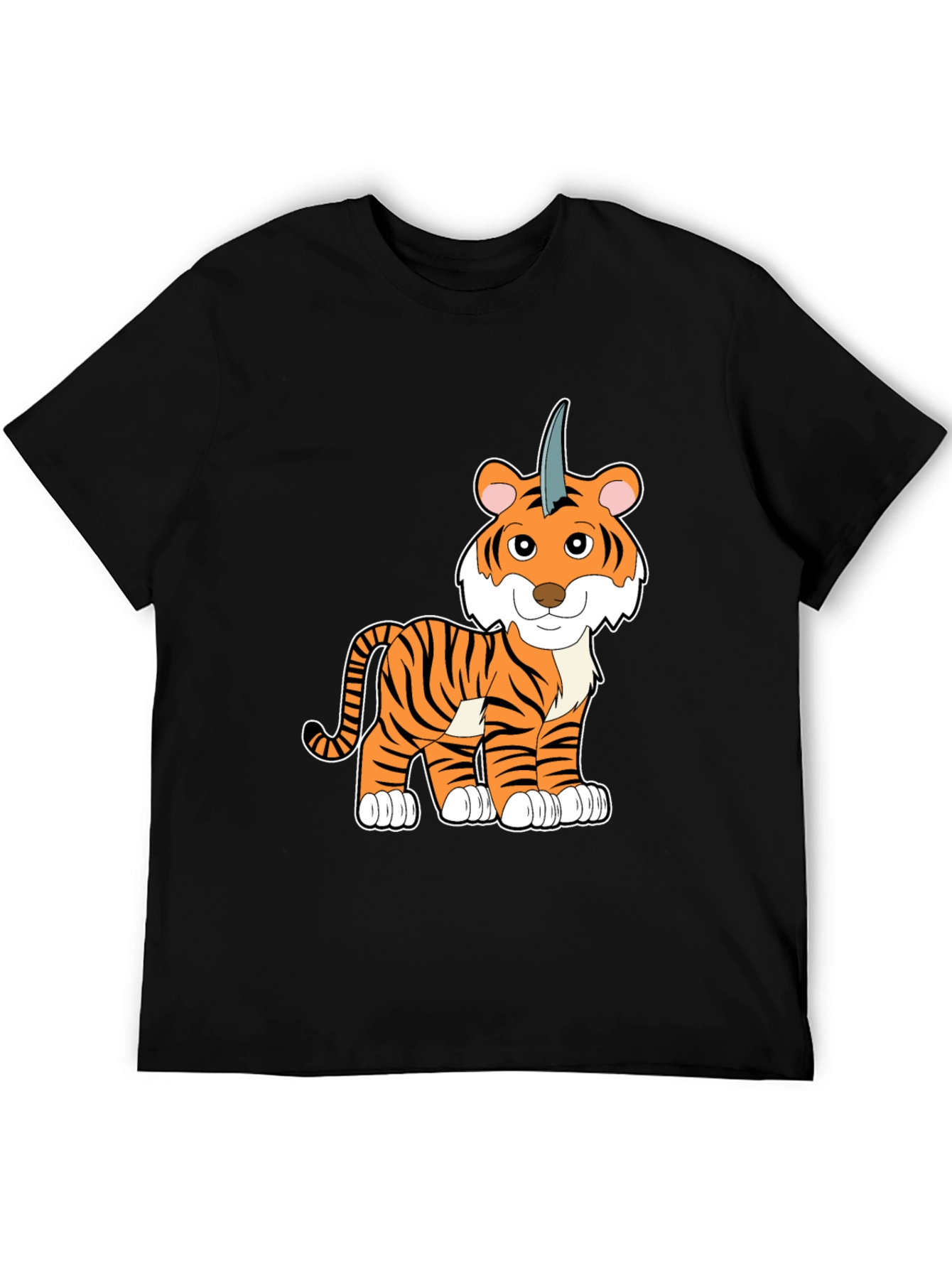 Unicorn Tiger Cartoon Black T-shirt