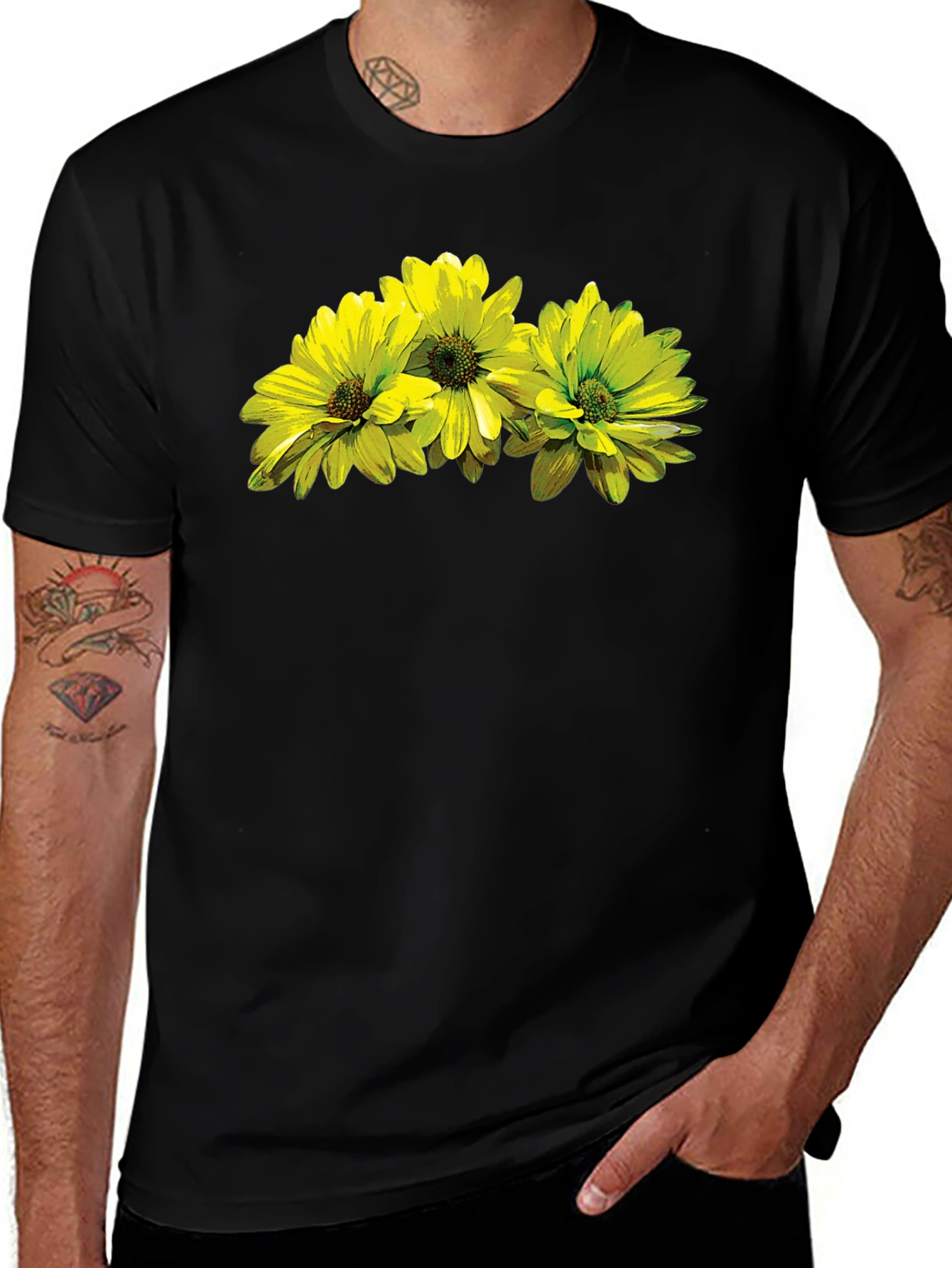 Floral Print T-Shirt - Stylish Black Tee