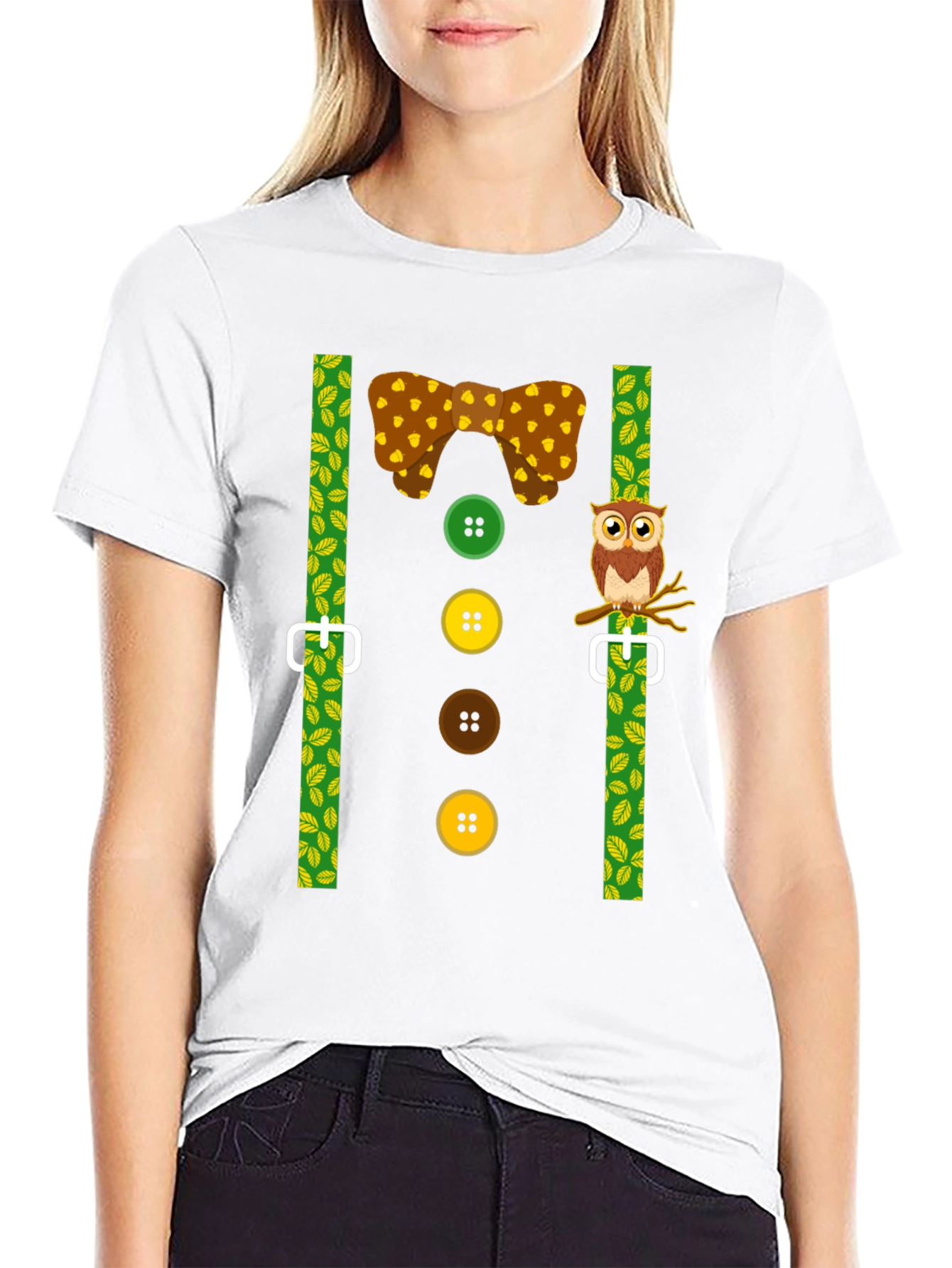 Funny Owl Suspender T-Shirt - Novelty Costume Tee