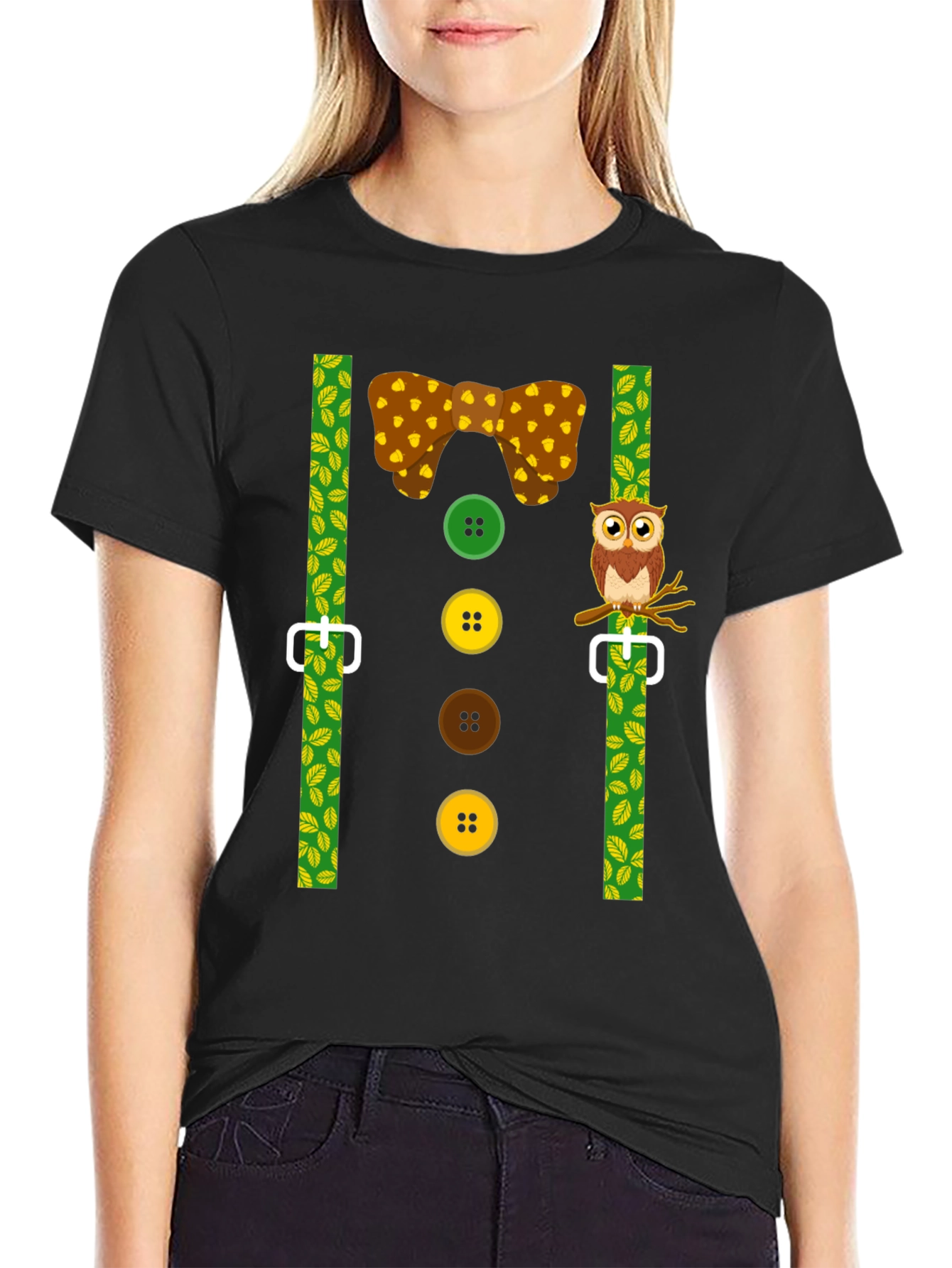Funny Owl Suspender T-Shirt - Novelty Costume Tee