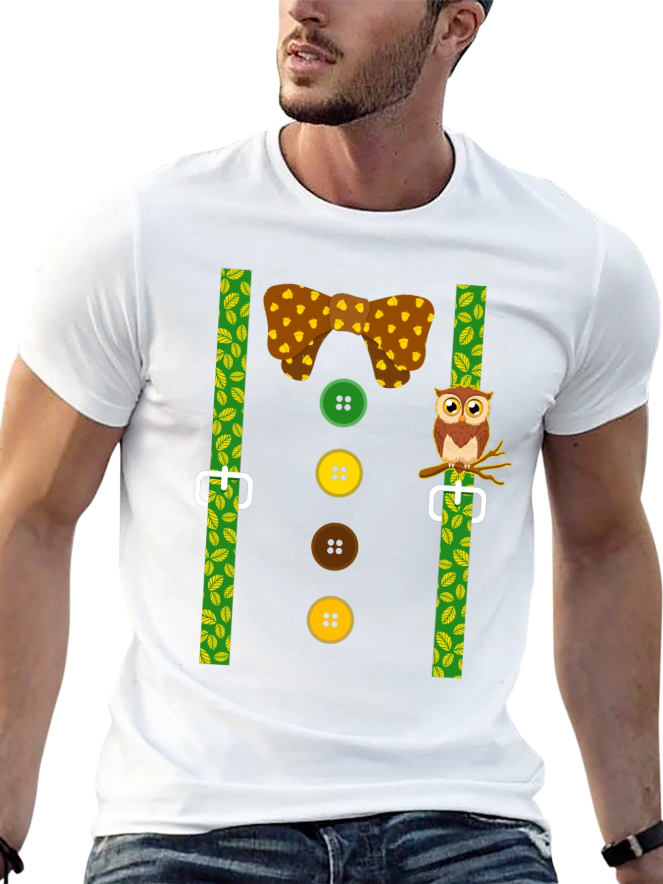 Funny Owl Suspender T-Shirt - Novelty Costume Tee