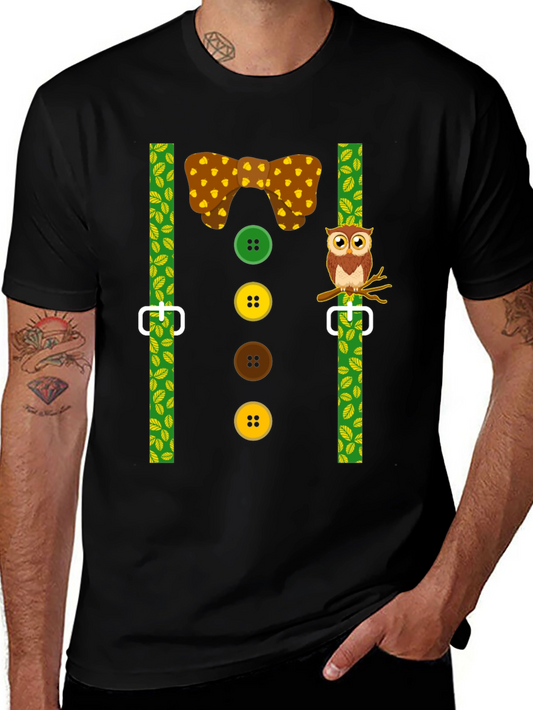Funny Owl Suspender T-Shirt - Novelty Costume Tee