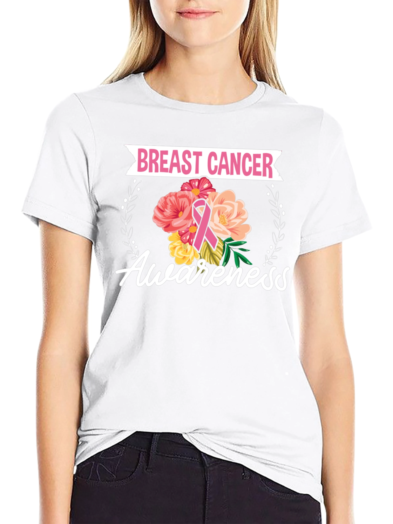 Breast Cancer Awareness Floral T-Shirt