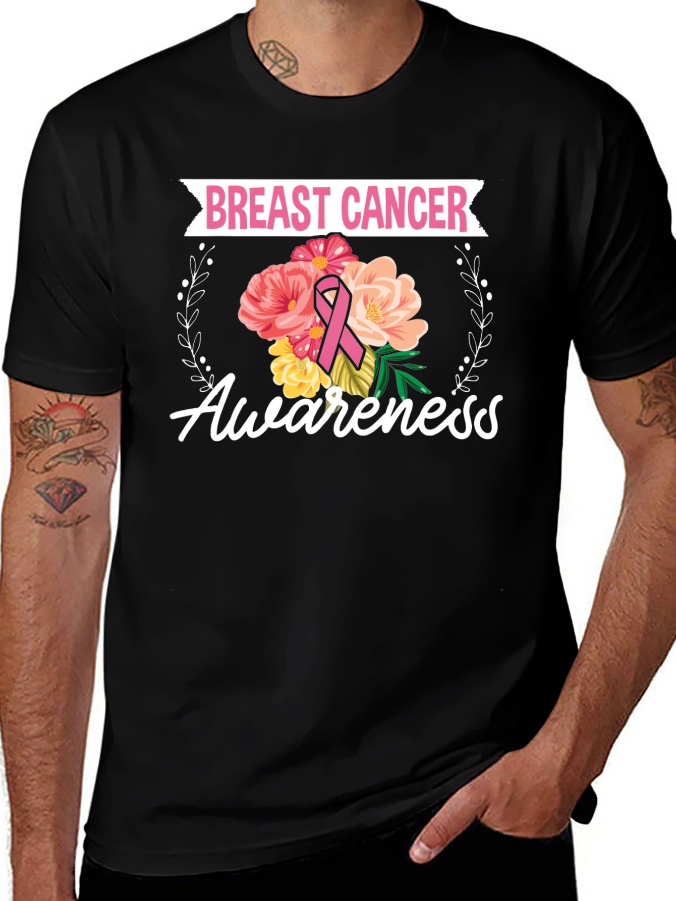 Breast Cancer Awareness Floral T-Shirt