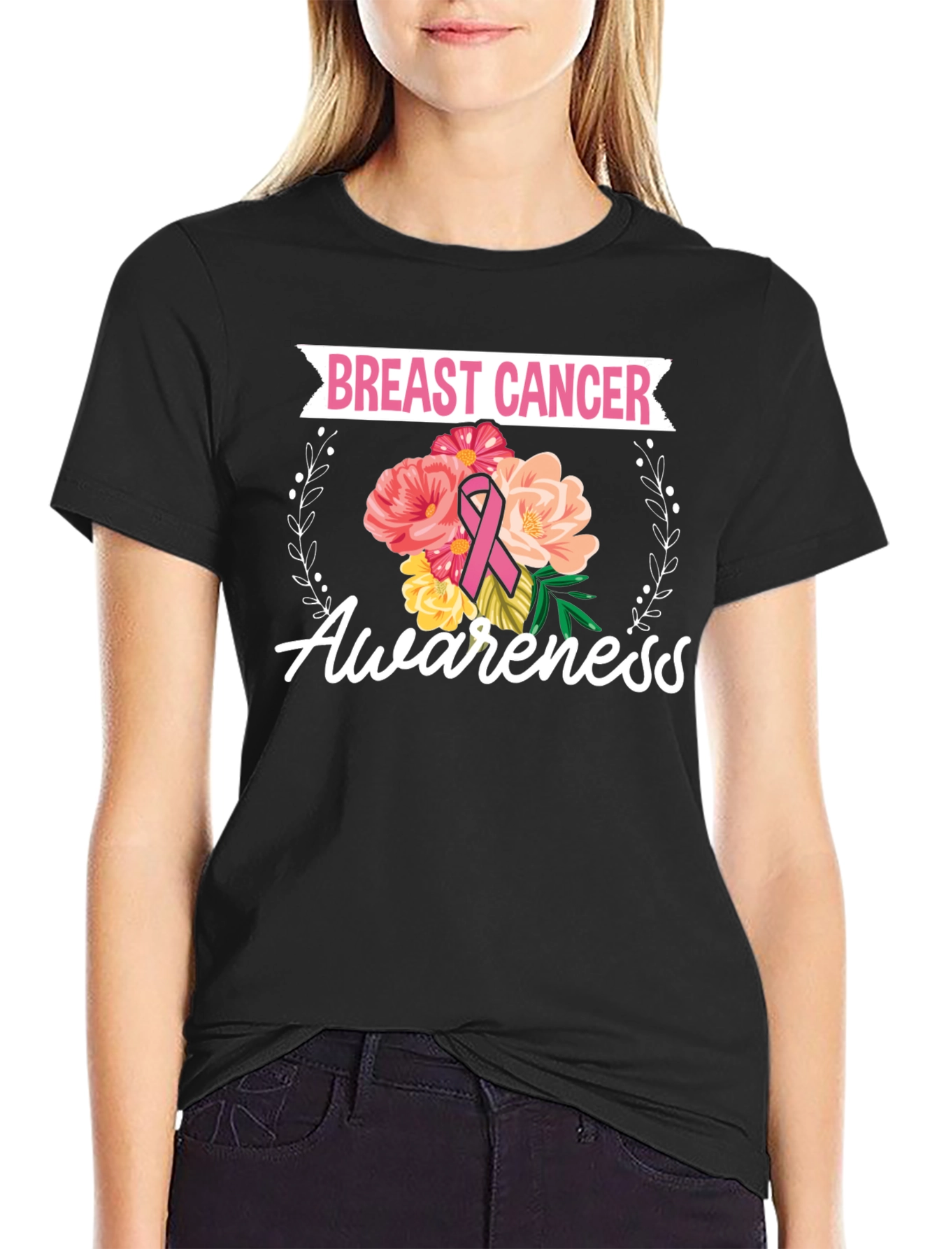 Breast Cancer Awareness Floral T-Shirt