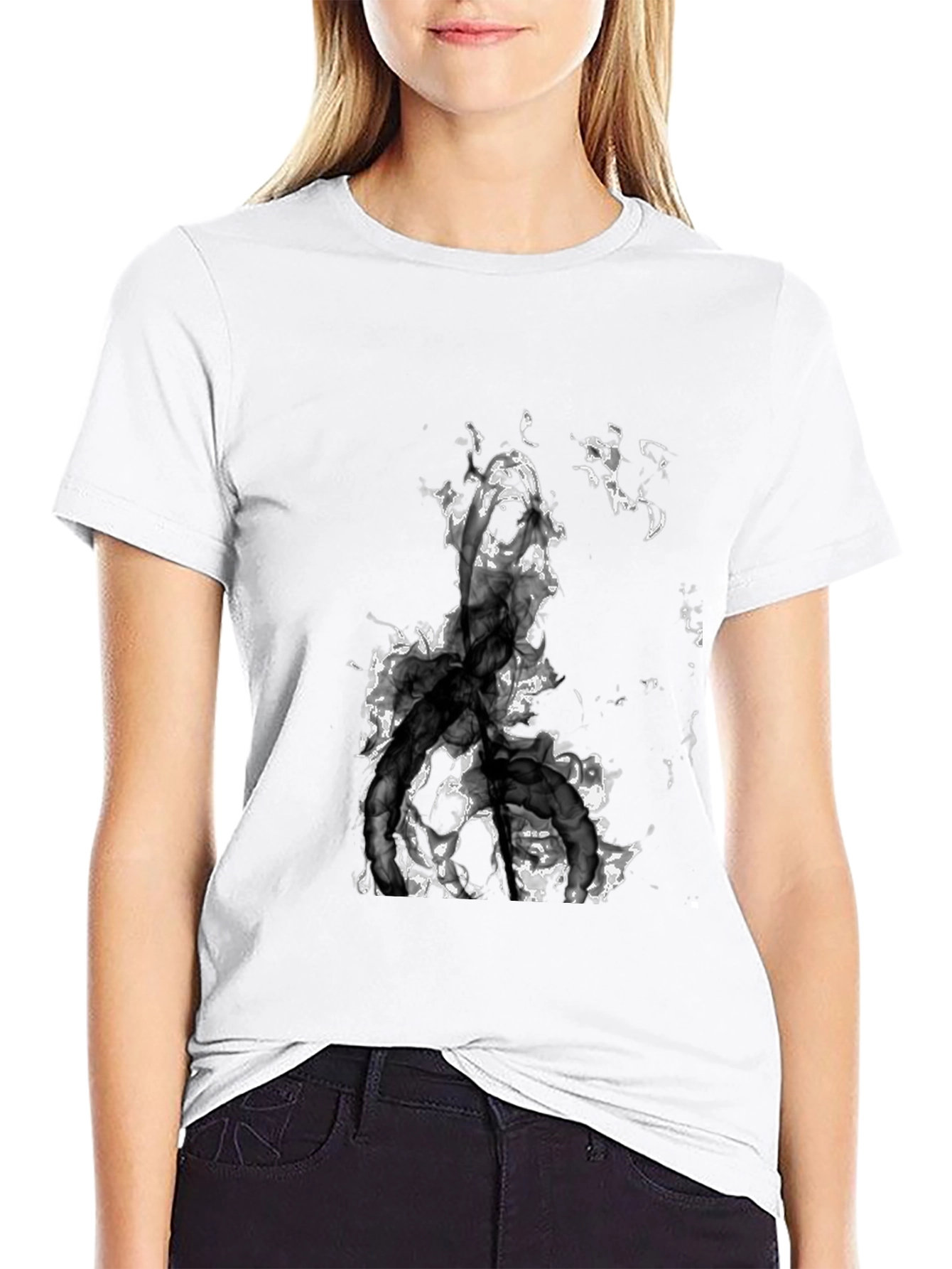 Abstract Smoke Design Black T-Shirt