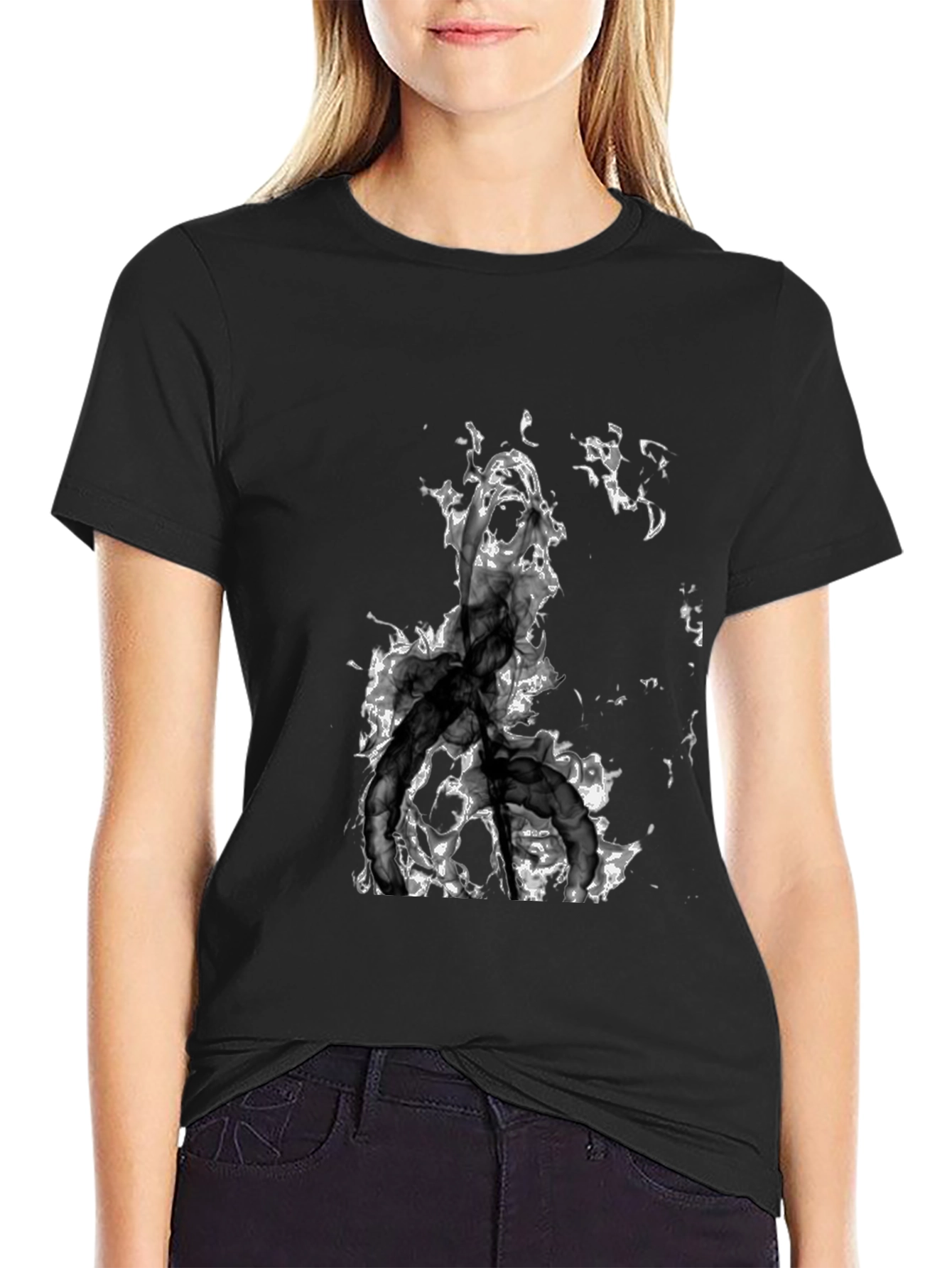 Abstract Smoke Design Black T-Shirt