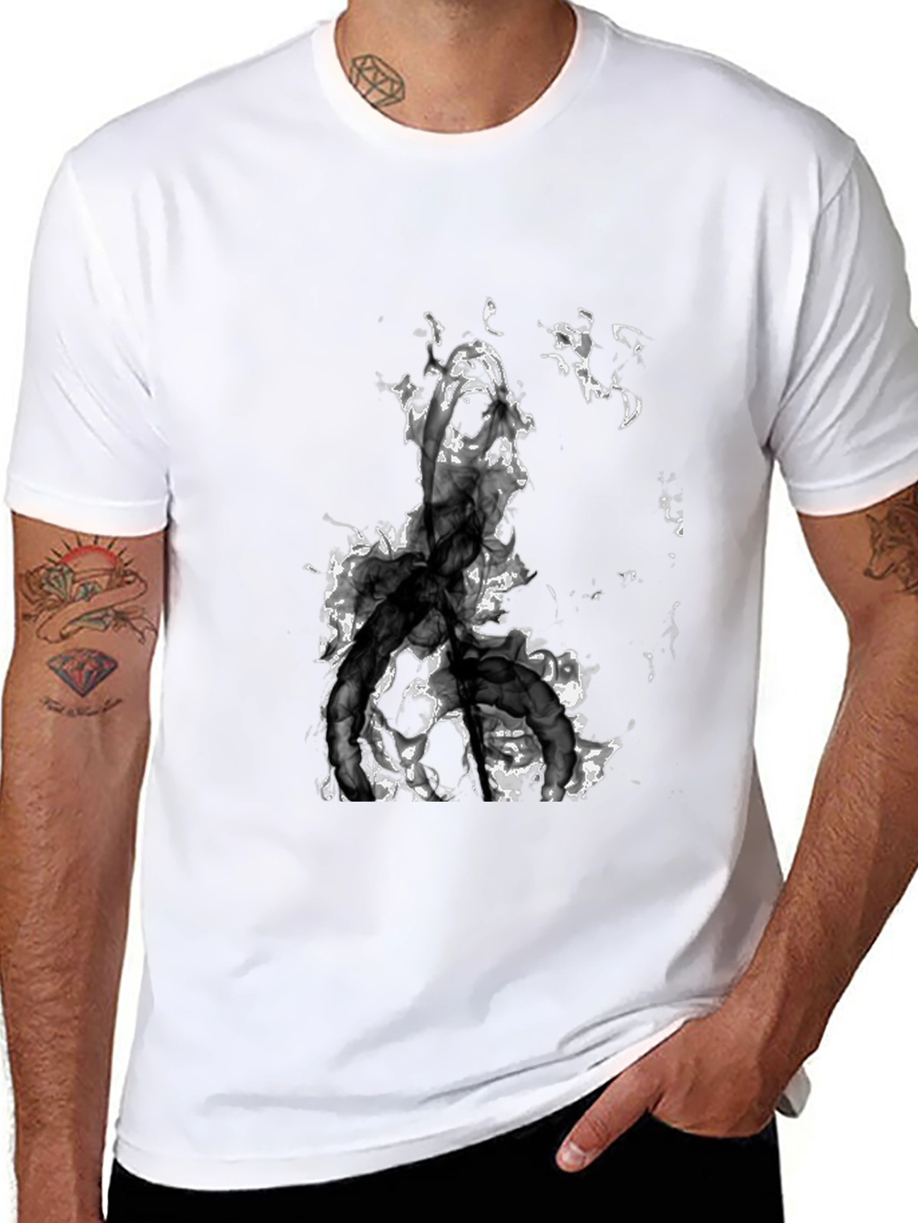 Abstract Smoke Design Black T-Shirt