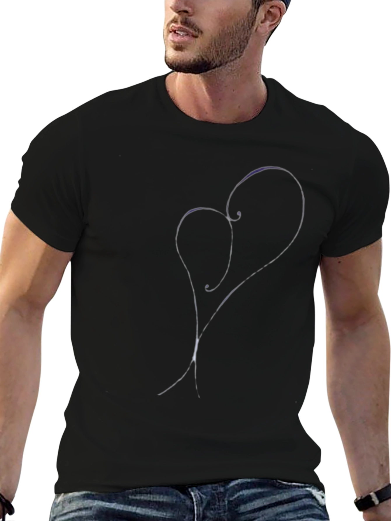 Heart Sketch Black T-Shirt