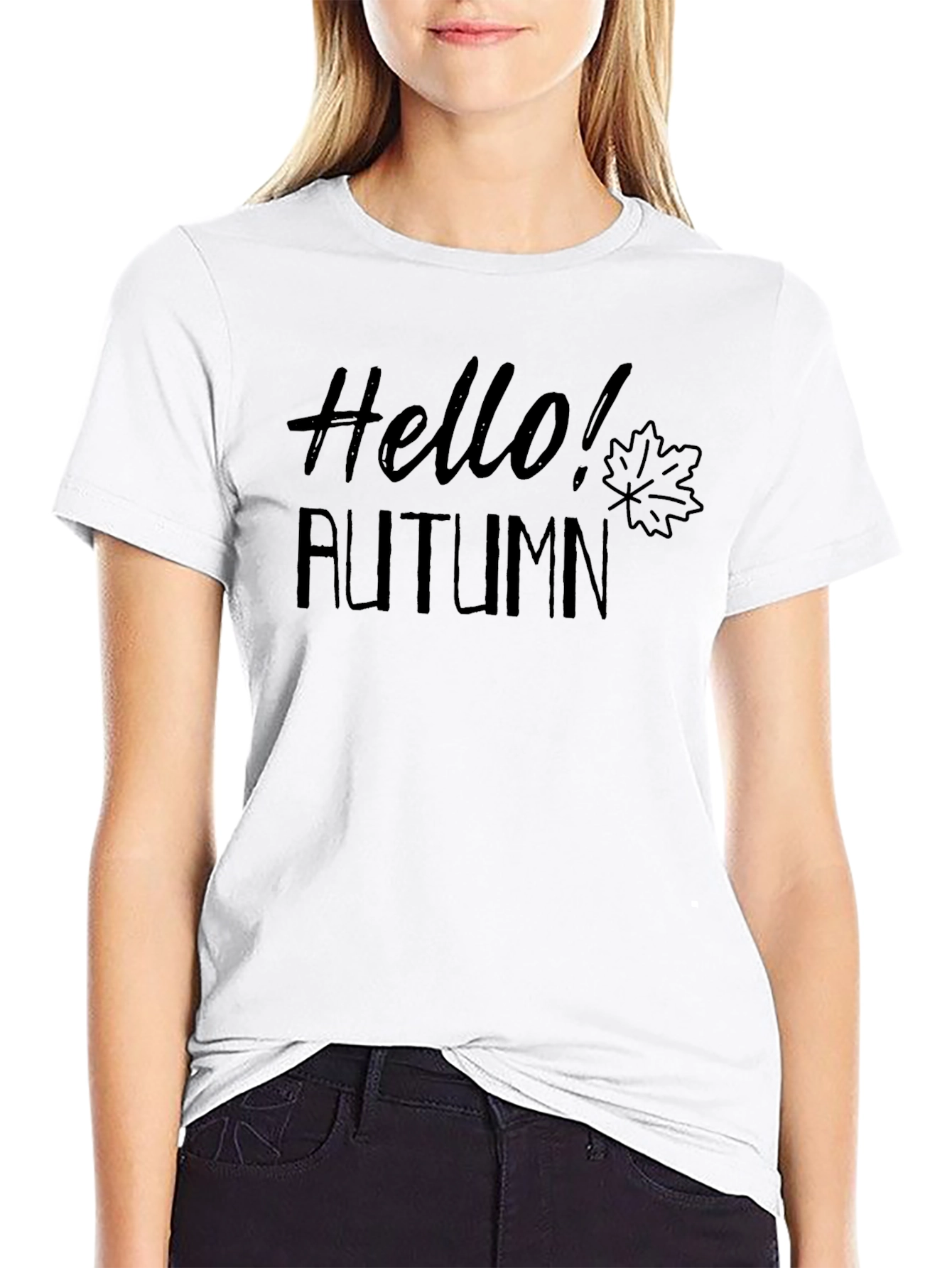 Hello Autumn Black Graphic T-Shirt