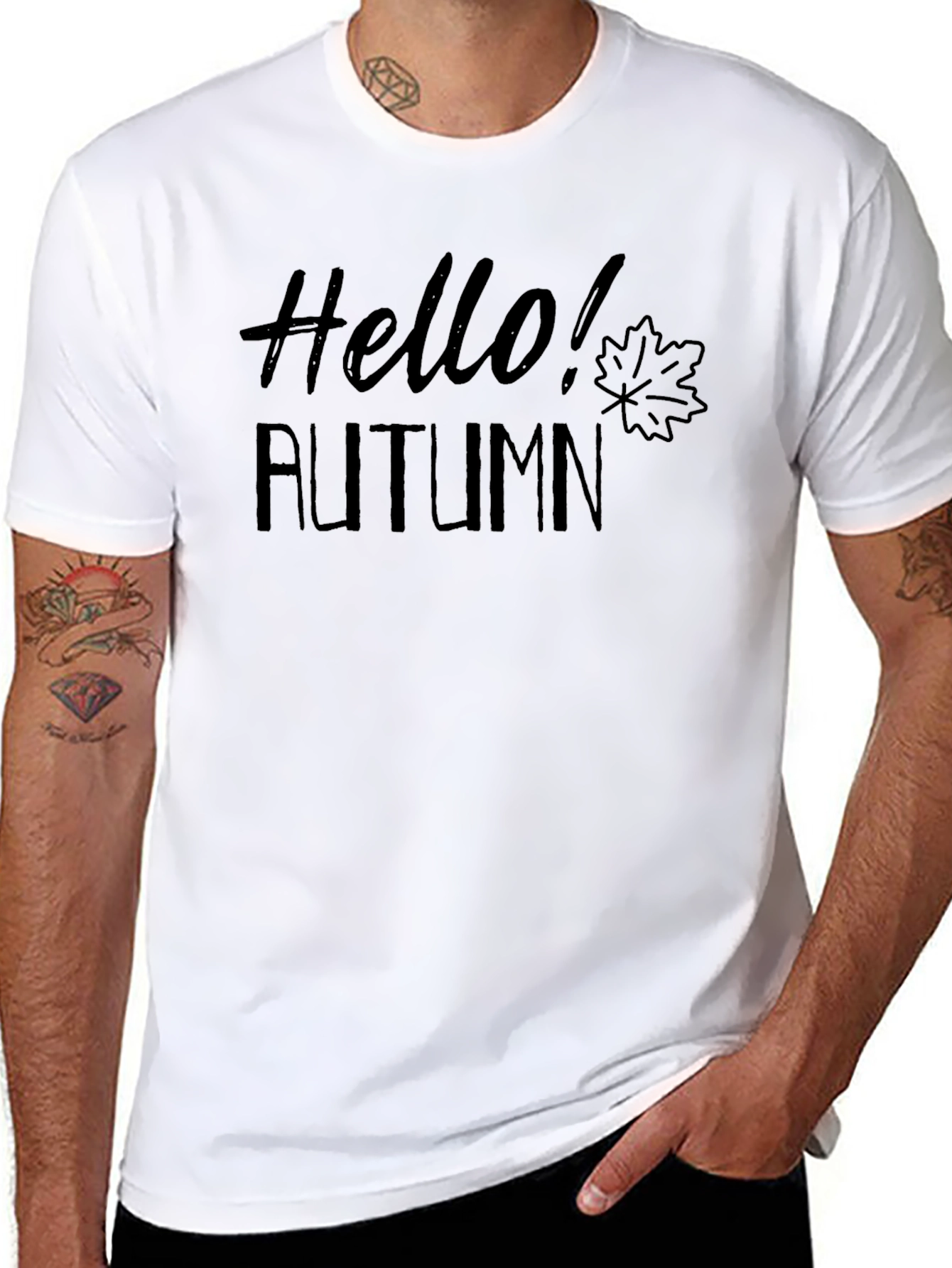 Hello Autumn Black Graphic T-Shirt