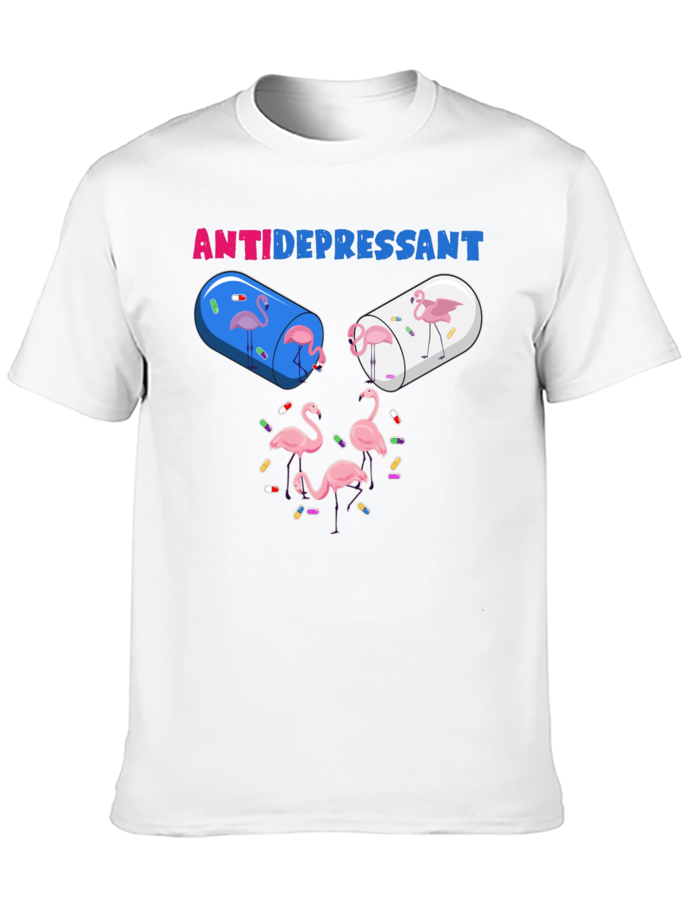Antidepressant Flamingo Pill Funny Graphic T-Shirt