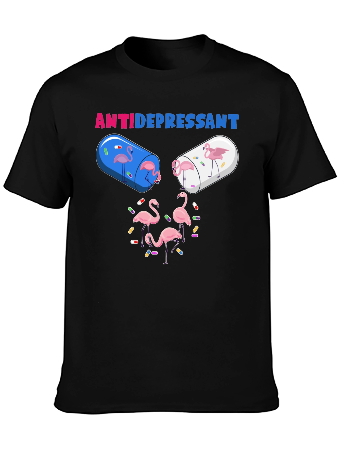 Antidepressant Flamingo Pill Funny Graphic T-Shirt
