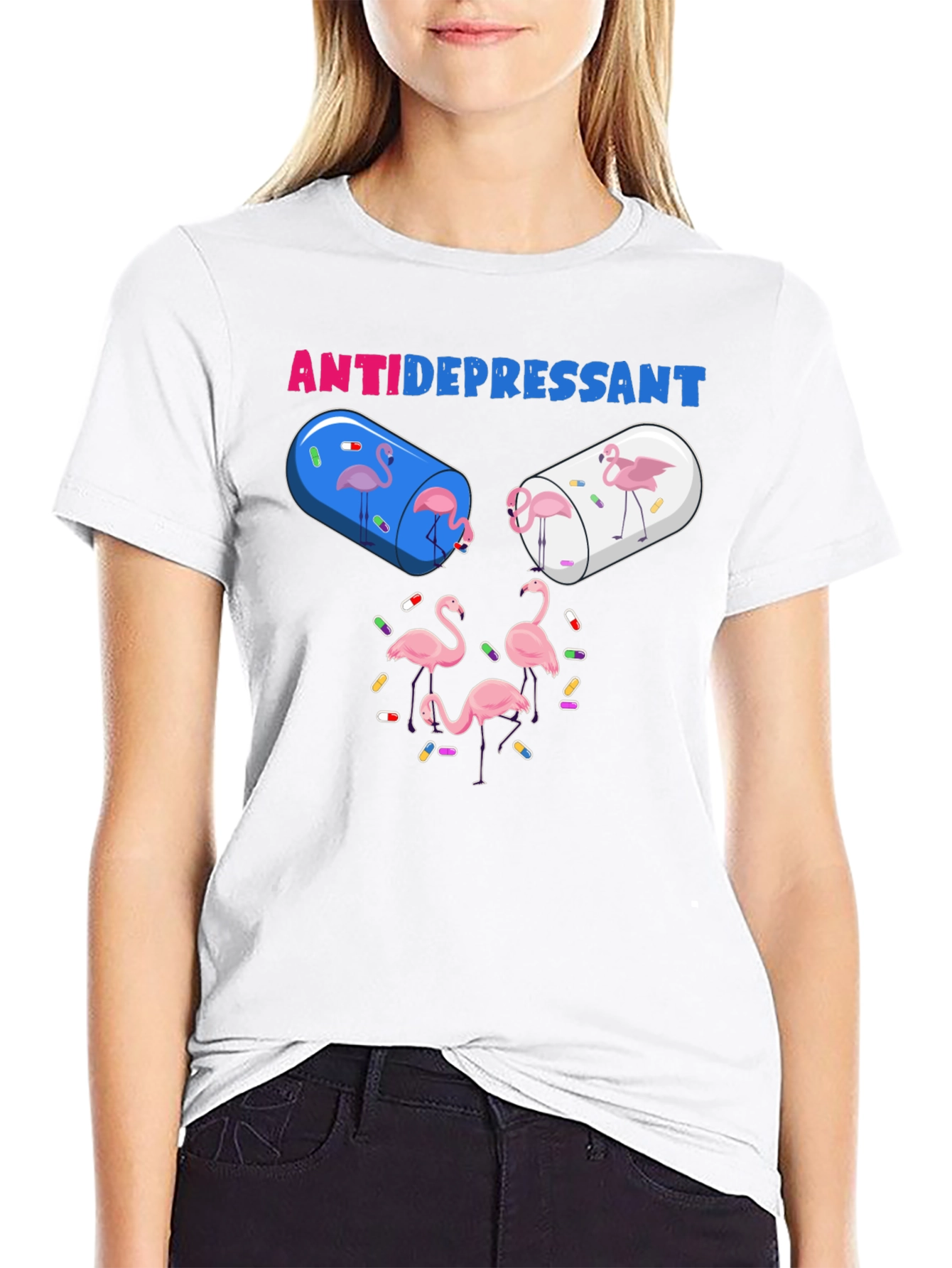 Antidepressant Flamingo Pill Funny Graphic T-Shirt