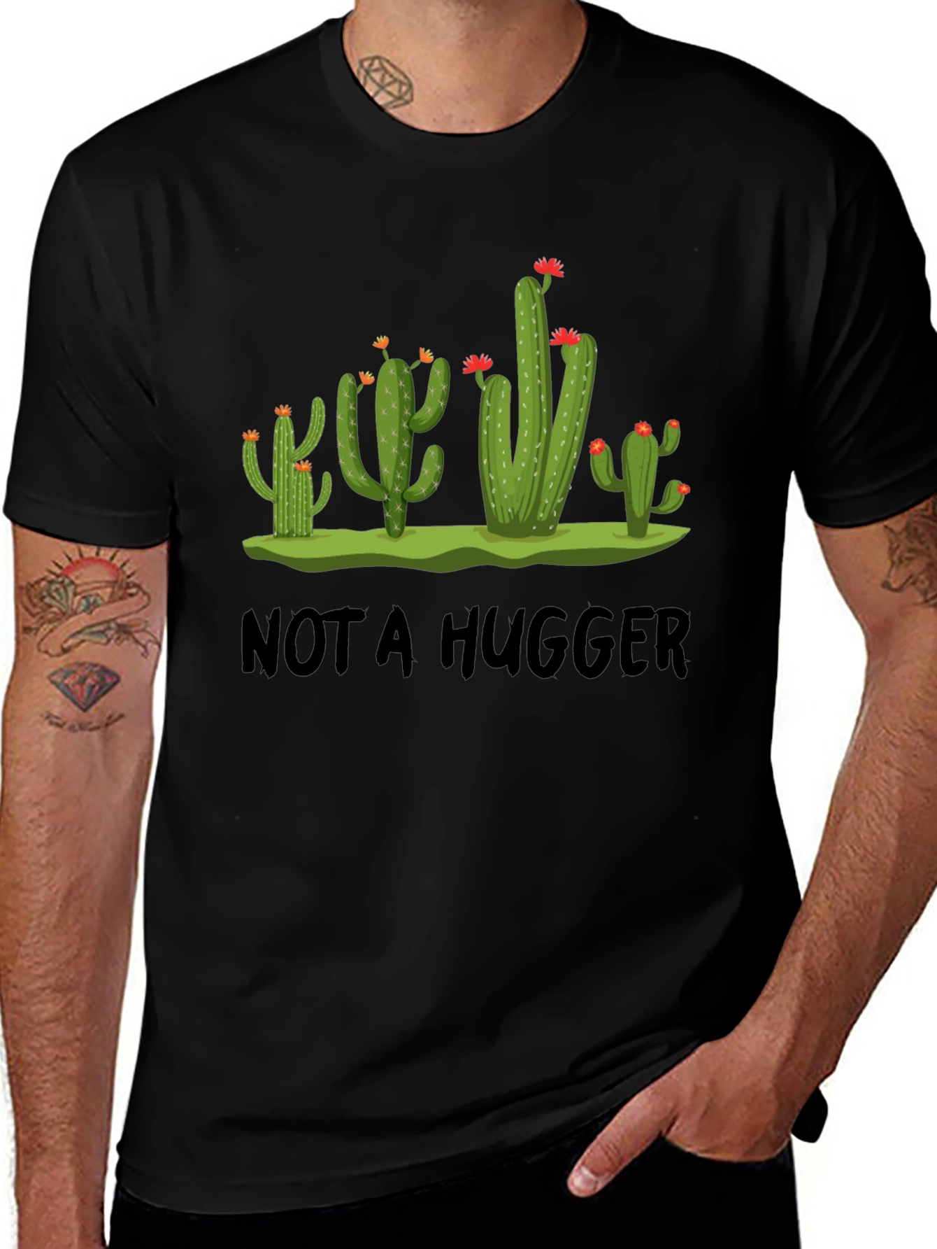Not A Hugger Cactus Graphic T-Shirt - Novelty Tee