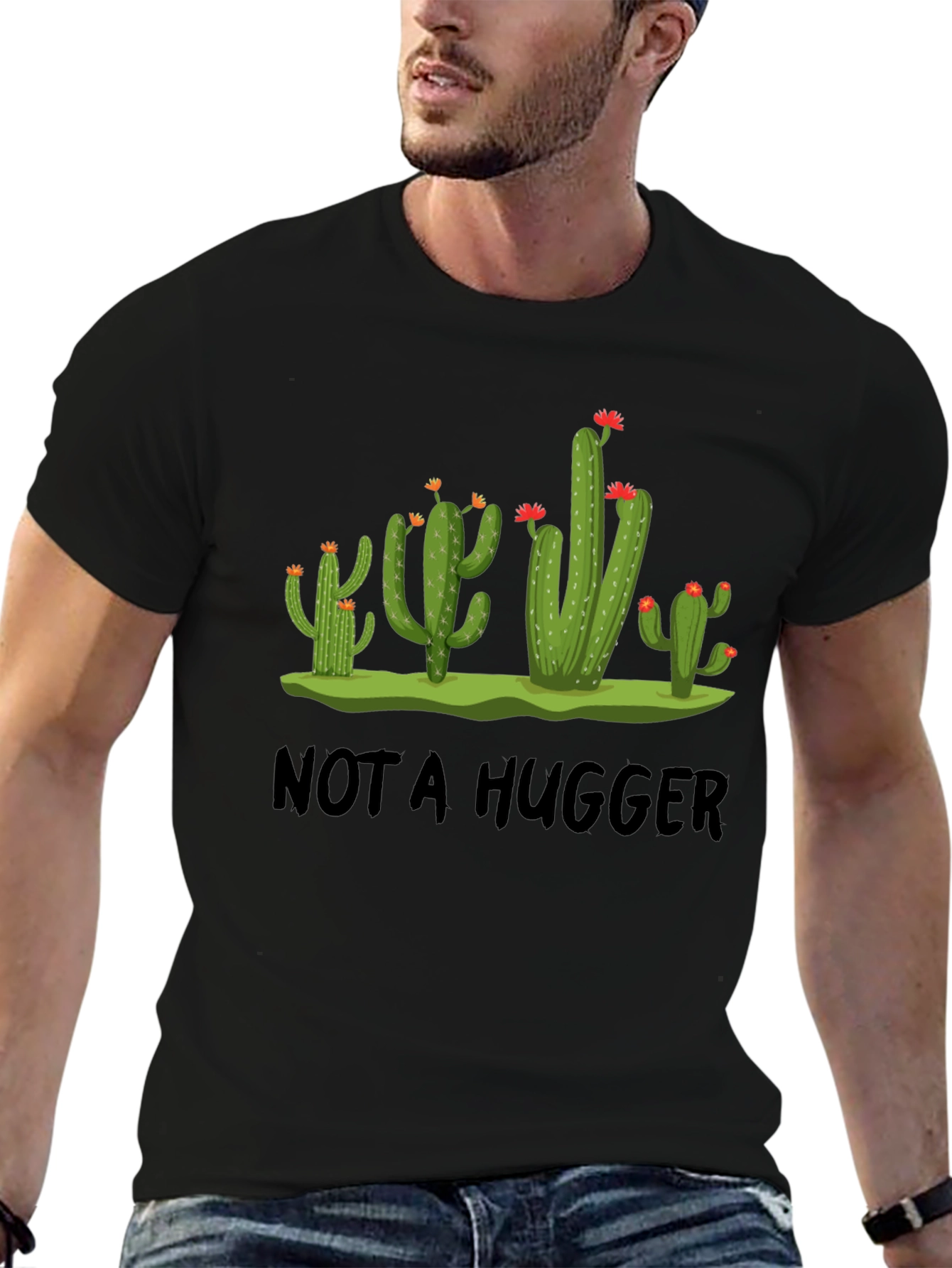 Not A Hugger Cactus Graphic T-Shirt - Novelty Tee