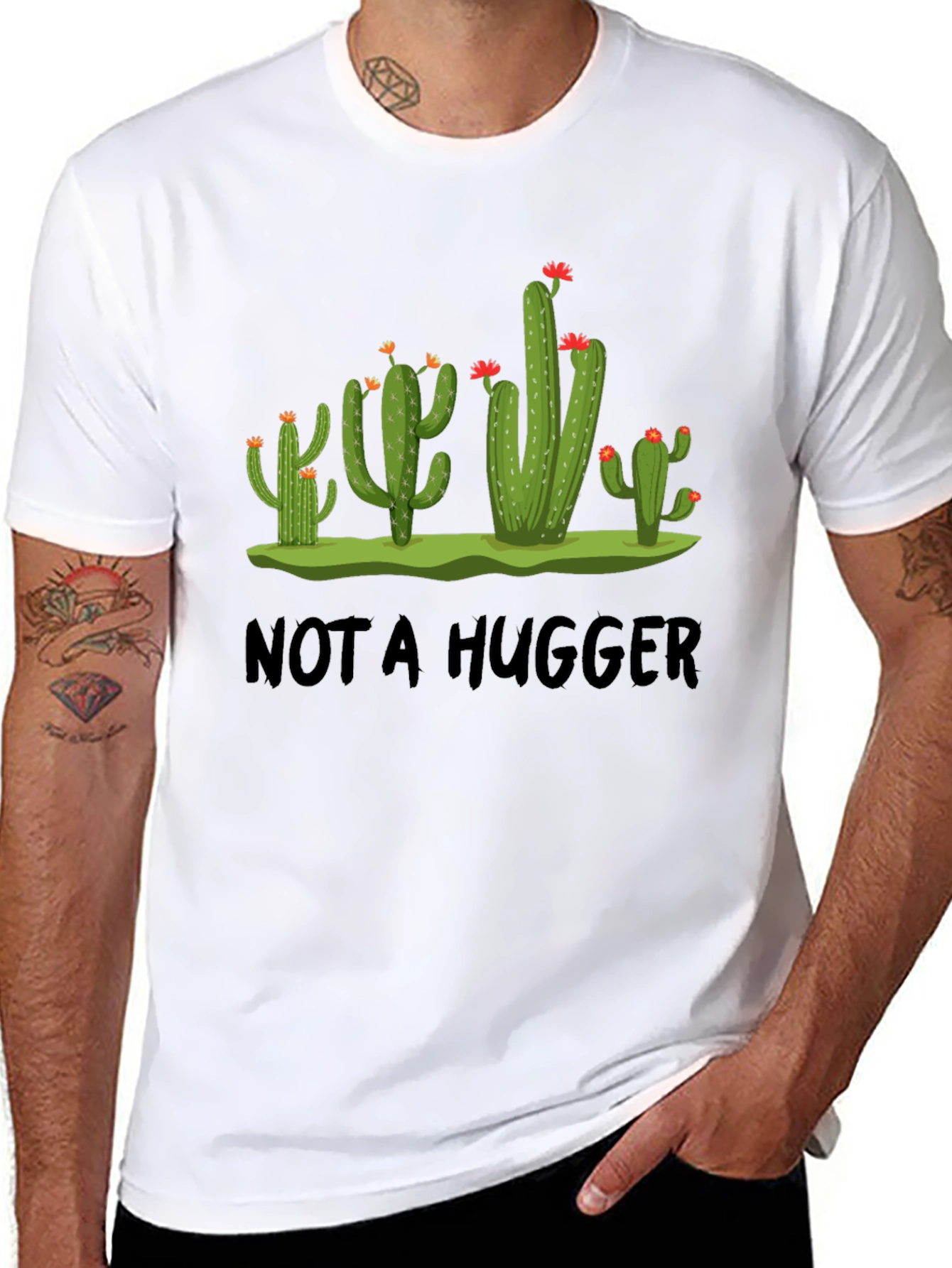 Not A Hugger Cactus Graphic T-Shirt - Novelty Tee