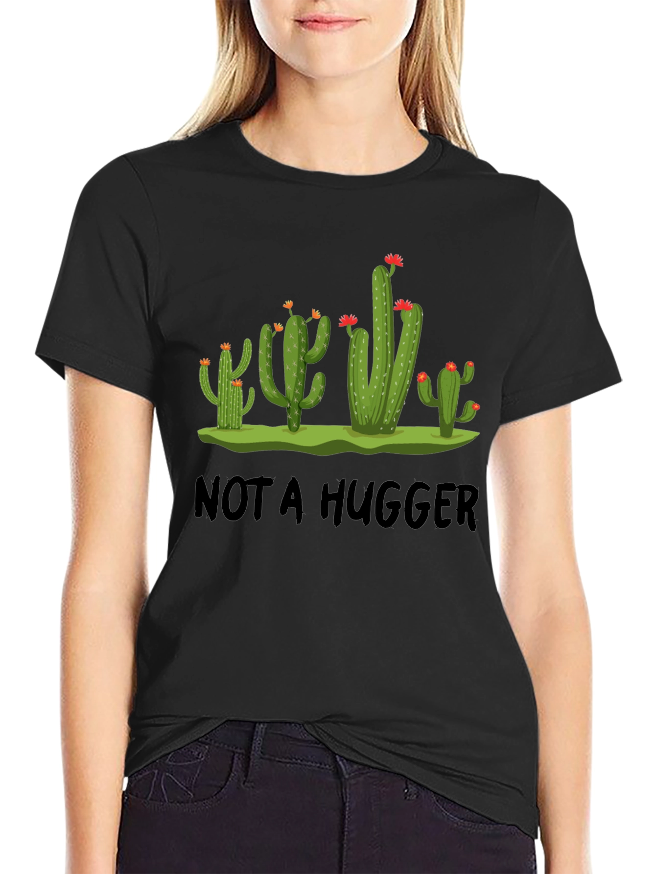 Not A Hugger Cactus Graphic T-Shirt - Novelty Tee