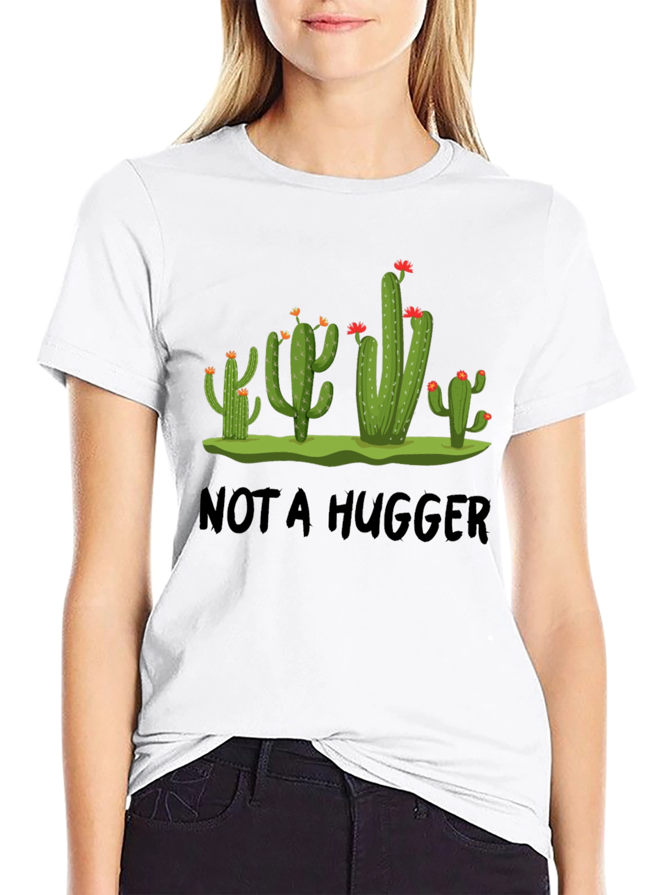 Not A Hugger Cactus Graphic T-Shirt - Novelty Tee