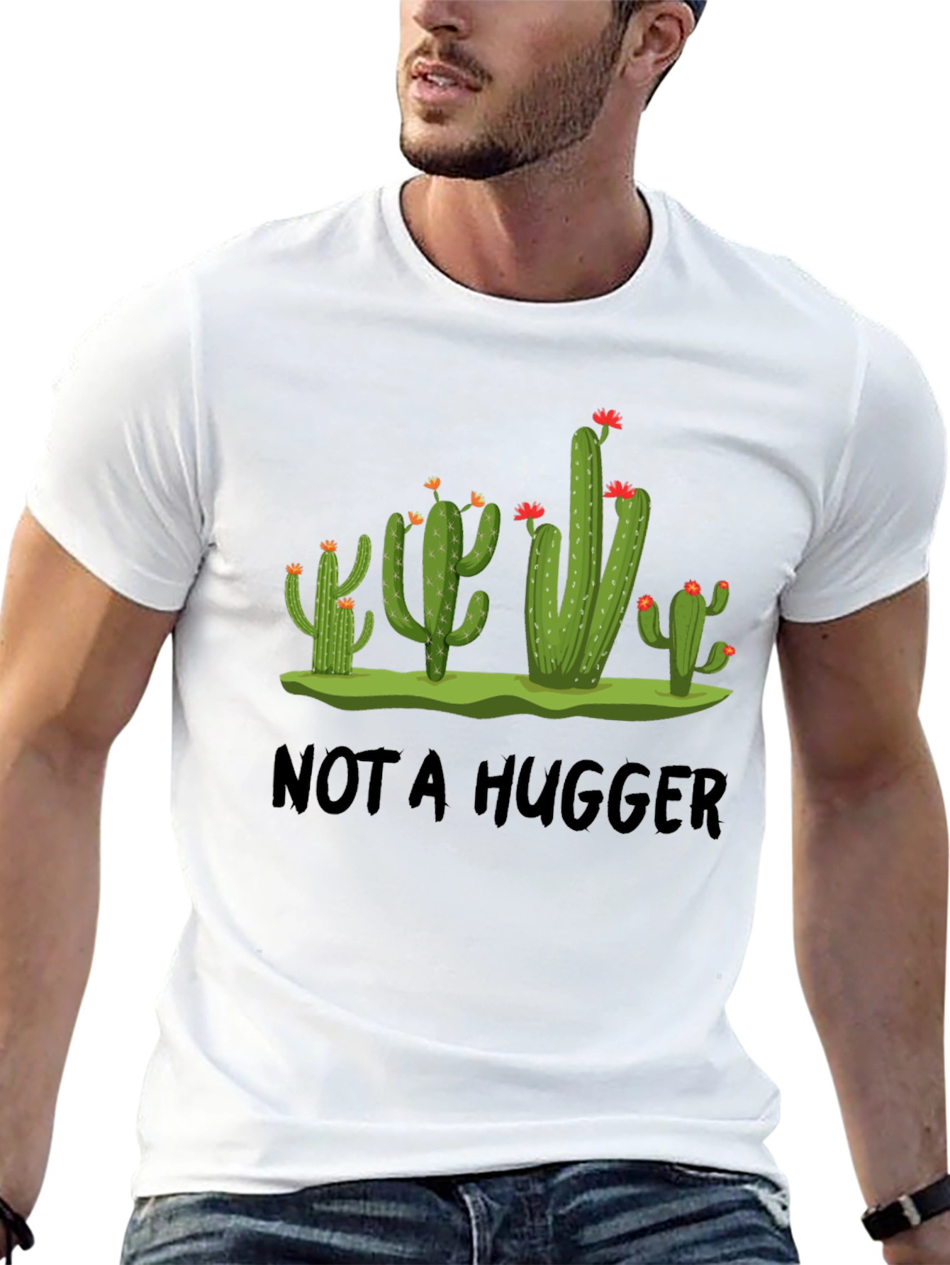 Not A Hugger Cactus Graphic T-Shirt - Novelty Tee