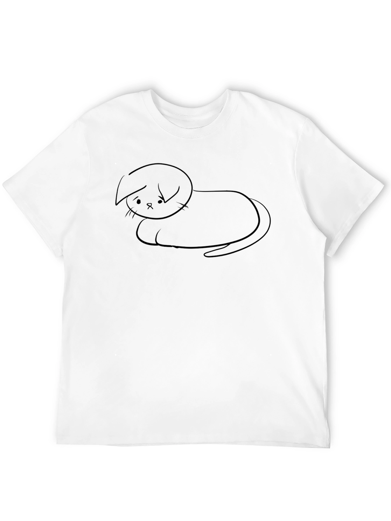 Sad Cat Sketch Black T-Shirt - Unisex Casual Tee