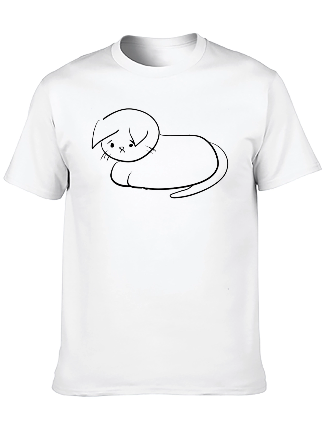 Sad Cat Sketch Black T-Shirt - Unisex Casual Tee