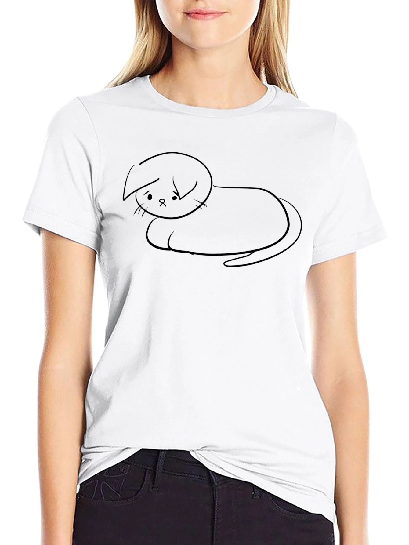Sad Cat Sketch Black T-Shirt - Unisex Casual Tee