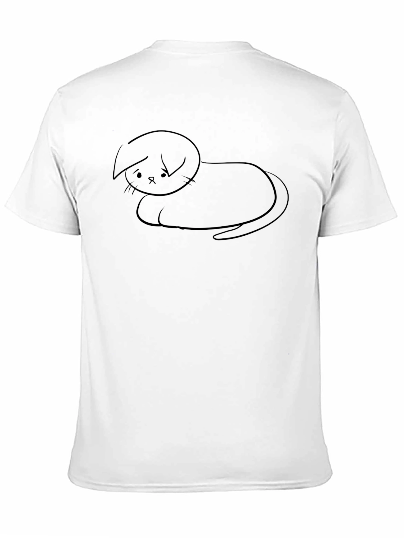 Sad Cat Sketch Black T-Shirt - Unisex Casual Tee
