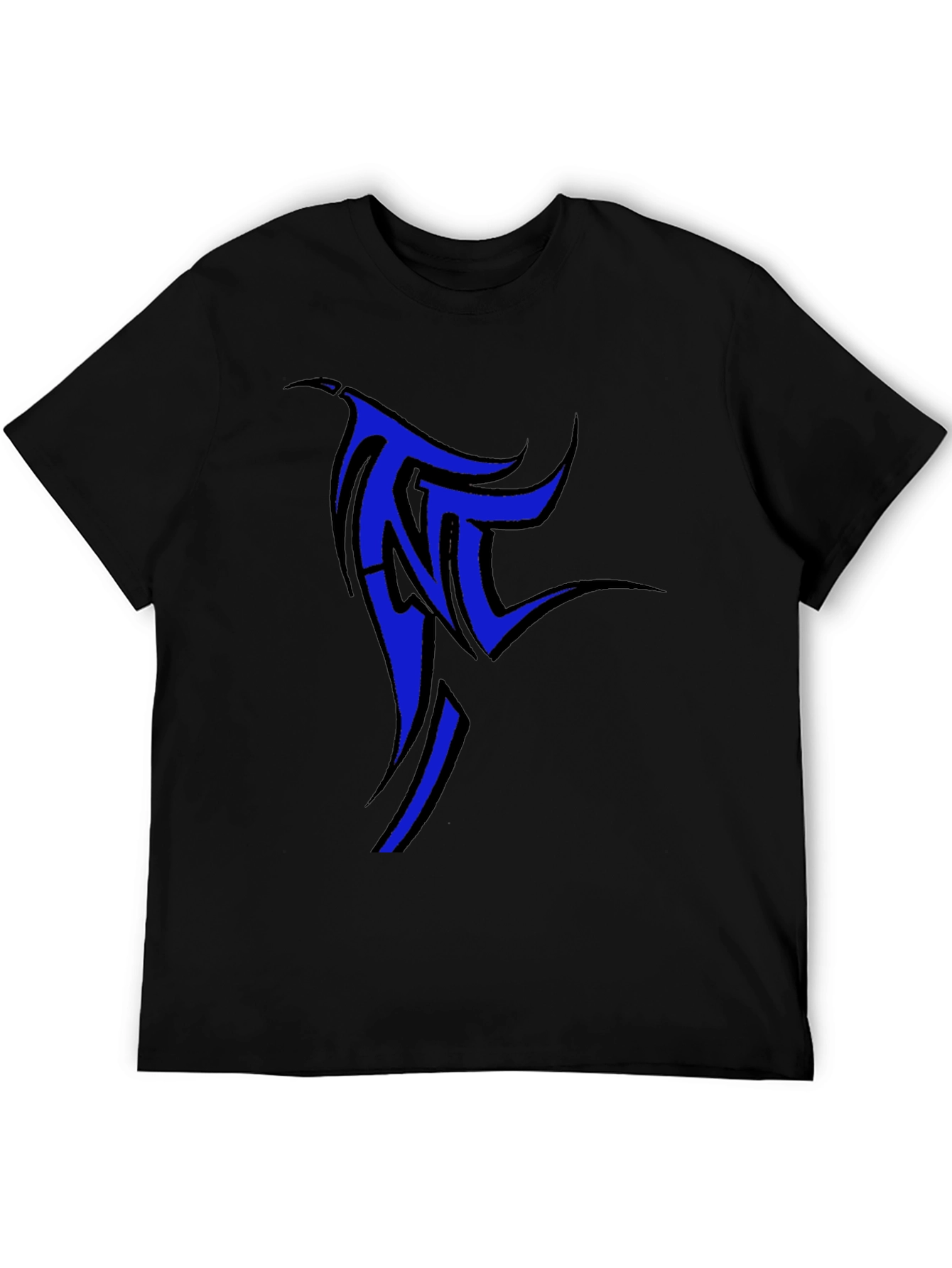Black T-Shirt with Blue Tribal Design